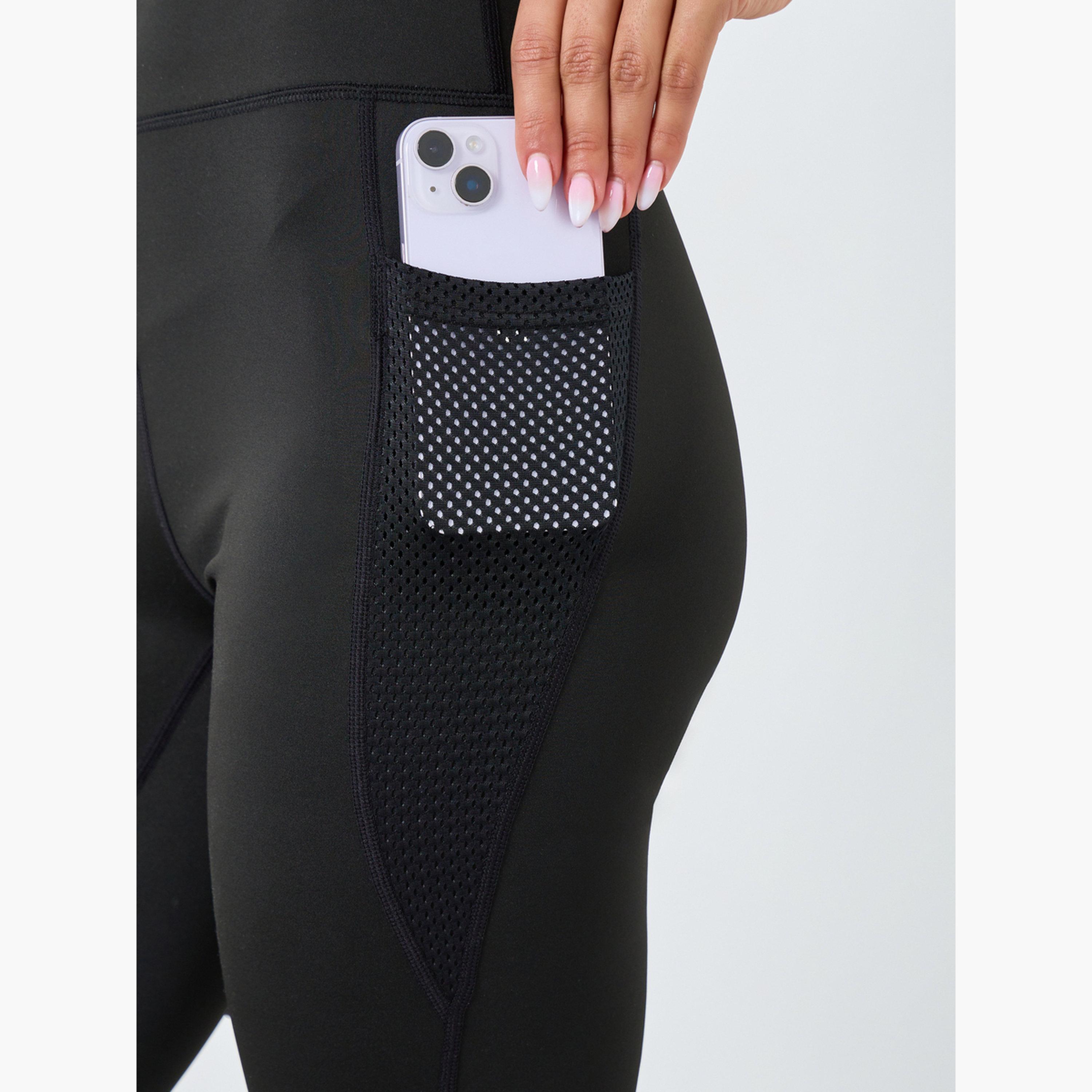 Styli Women Black Solid Leggings with Mesh Pocket-women-clothing-bottoms-leggings-image-3