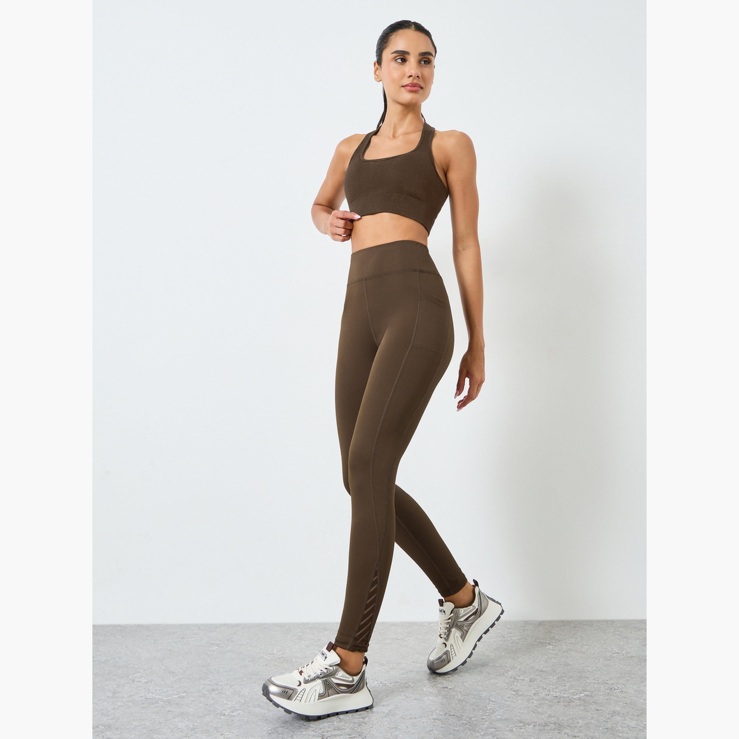 Styli Textured Mesh Insert Back Waist Leggings-women-clothing-bottoms-leggings-image-2