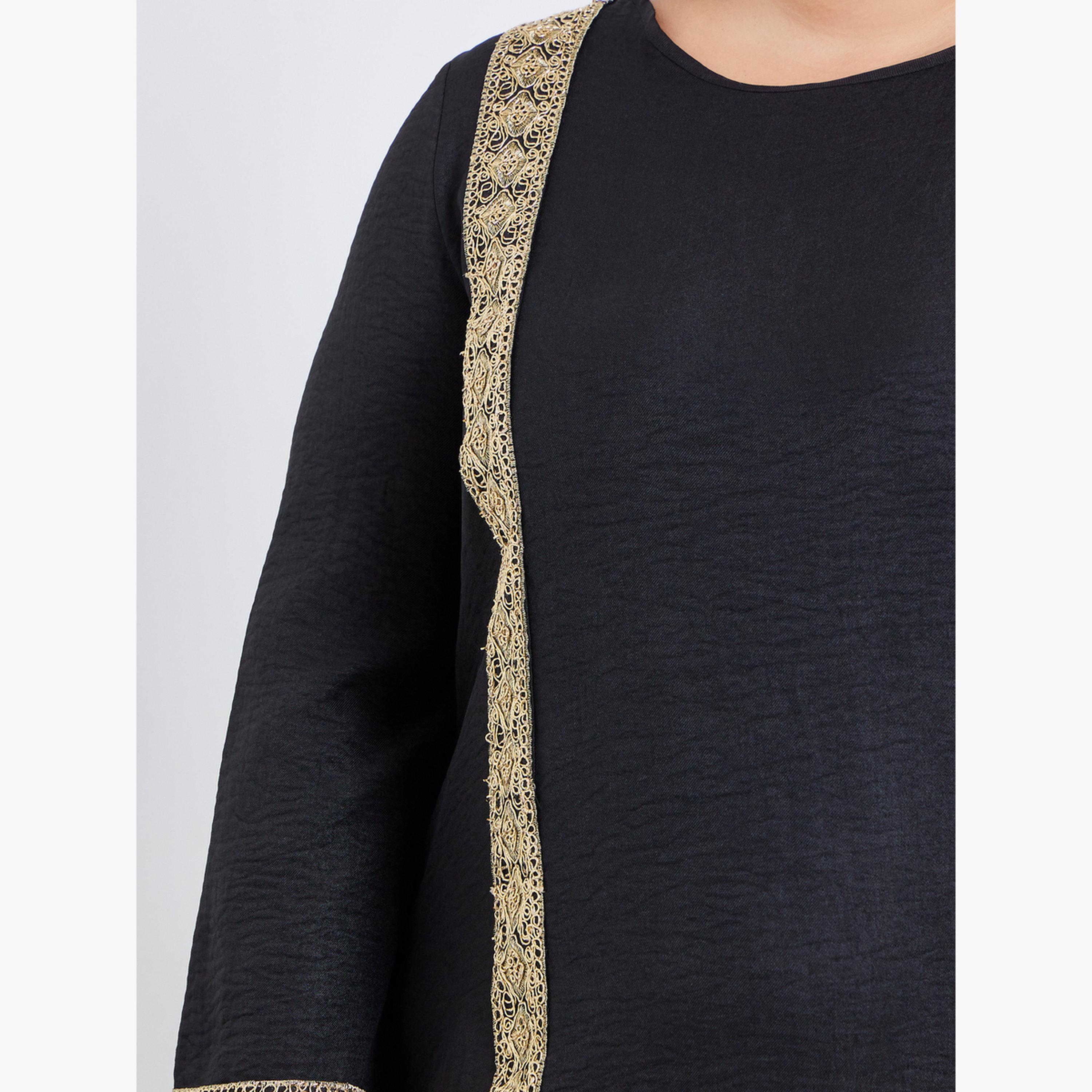 جلابية بمقاس كبير وأجزاء مطرزة-women-arabicclothing-jalabiyas-image-4