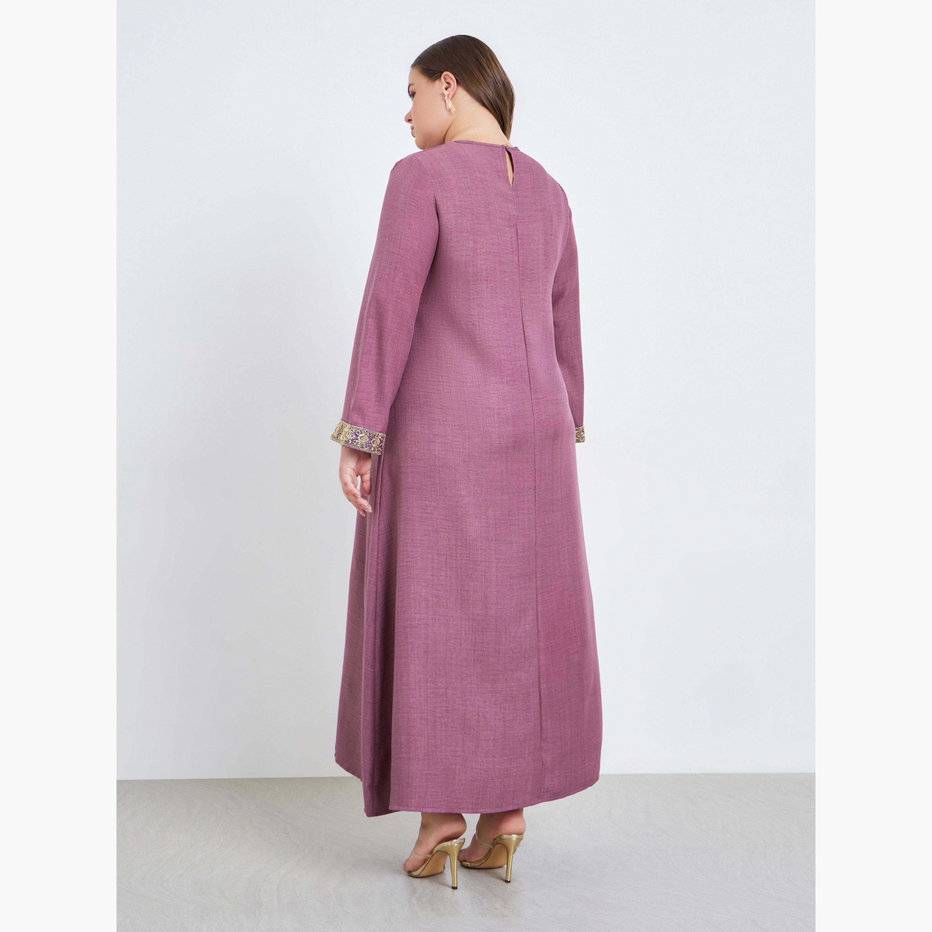 Styli Plus Size Pink Embroidered Panel Jalabiya-women-arabicclothing-jalabiyas-image-5