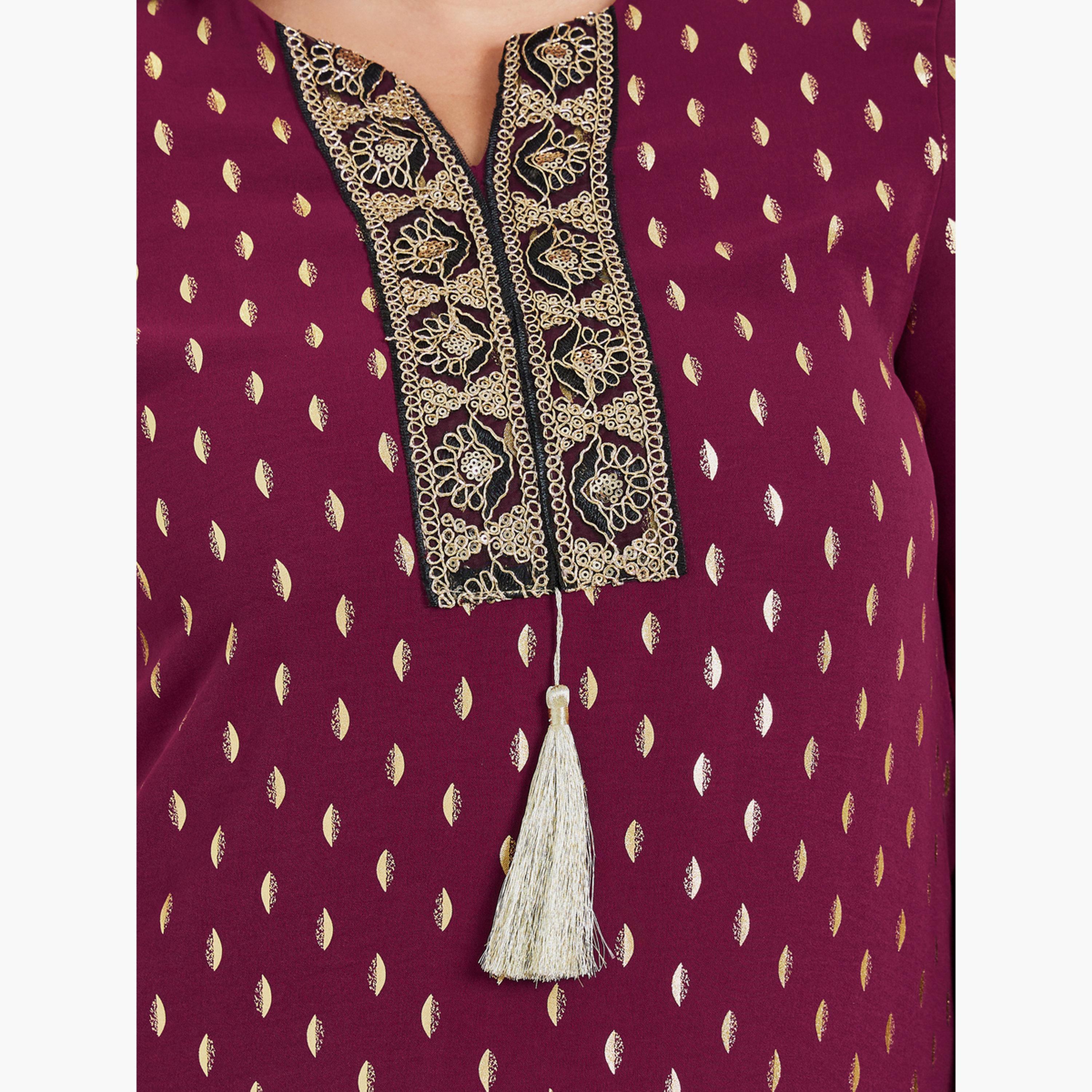 Styli Plus Size Foil Print Jalabiya with Tassel Trim-women-arabicclothing-jalabiyas-image-4