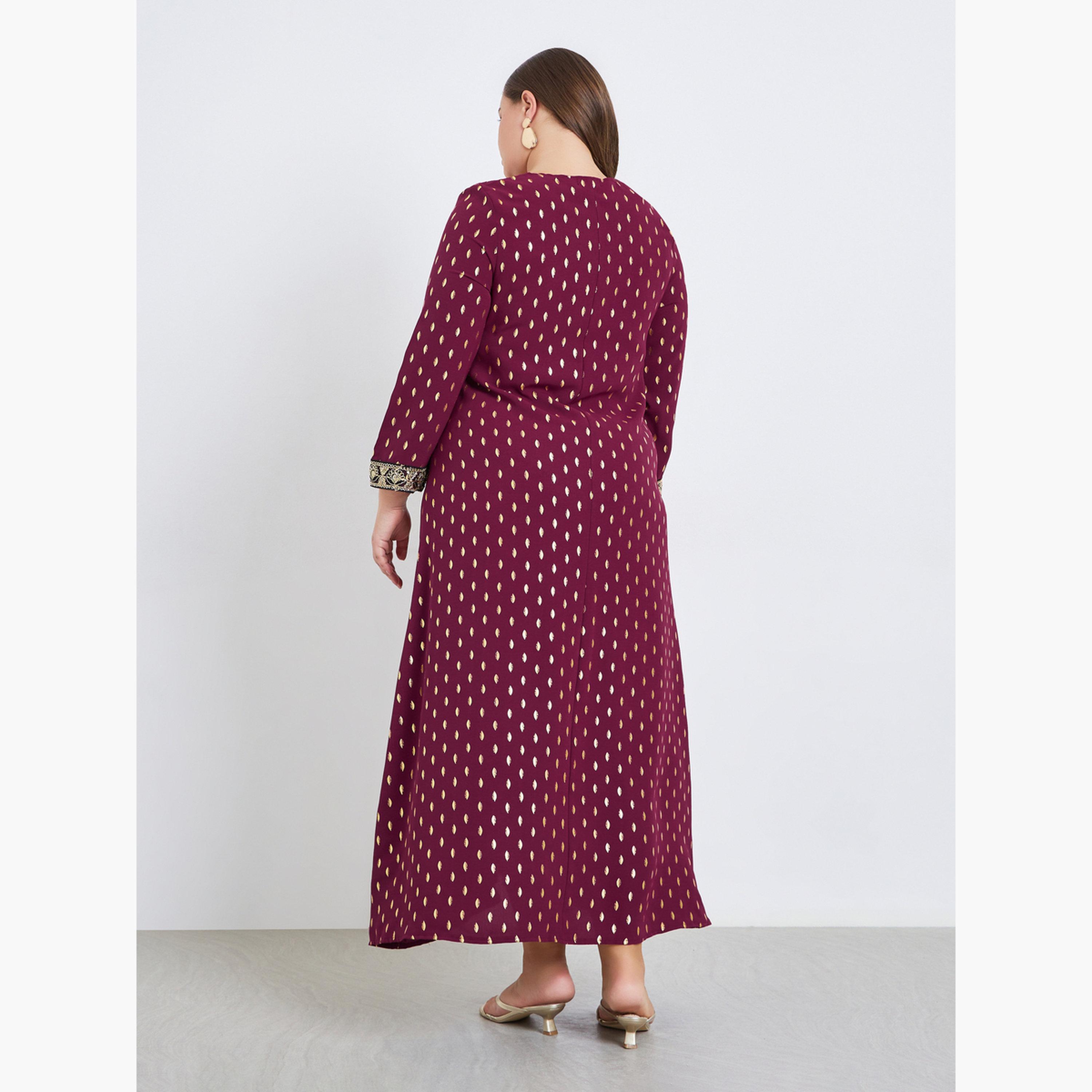 جلابية بمقاس كبير بطبعة فويل وتفاصيل شرابات-women-arabicclothing-jalabiyas-image-5