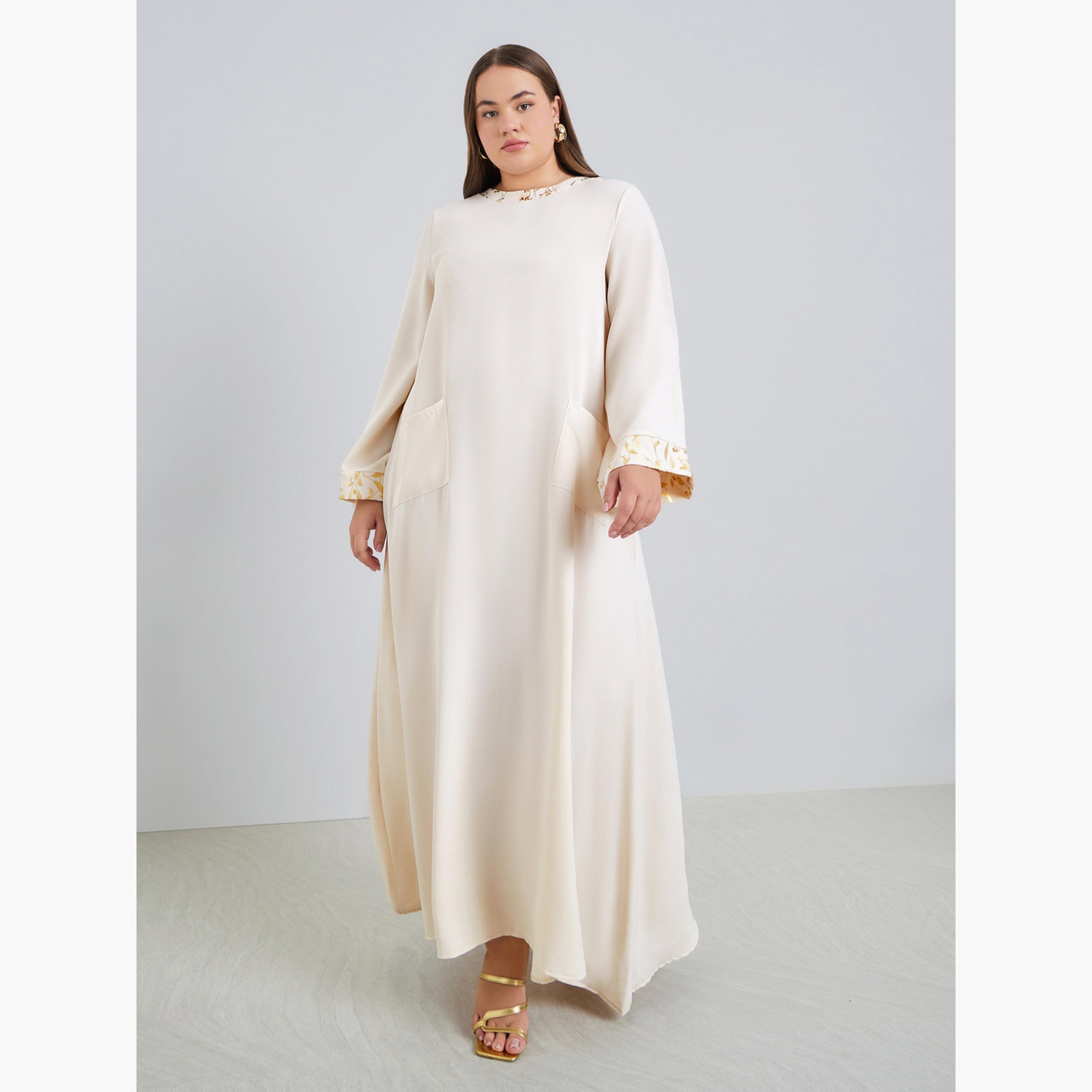 Styli Plus Size Foil Trim Jalabiya with Pocket-women-arabicclothing-jalabiyas-image-1