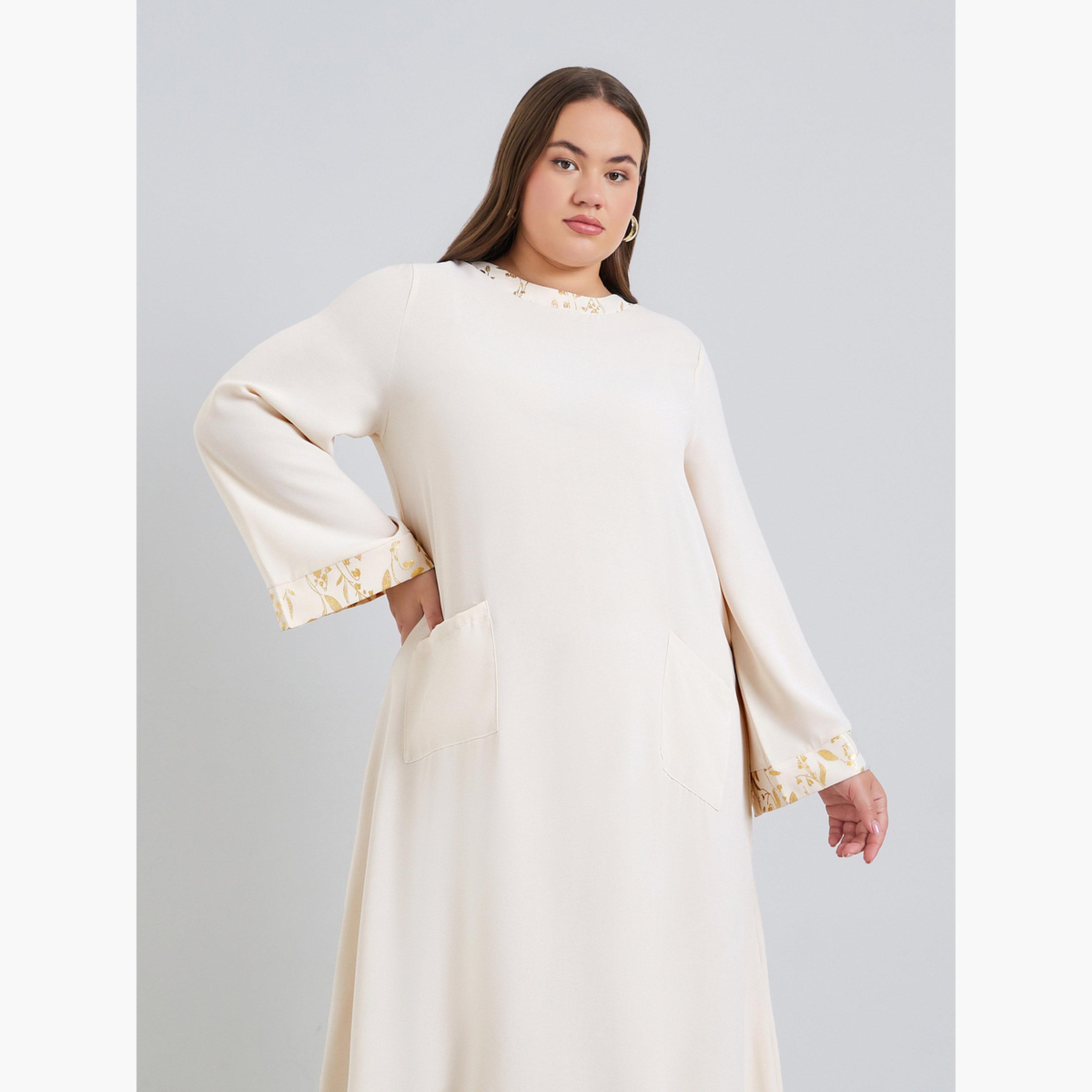 جلابية بمقاس كبير وتفاصيل فويل وجيب-women-arabicclothing-jalabiyas-image-3
