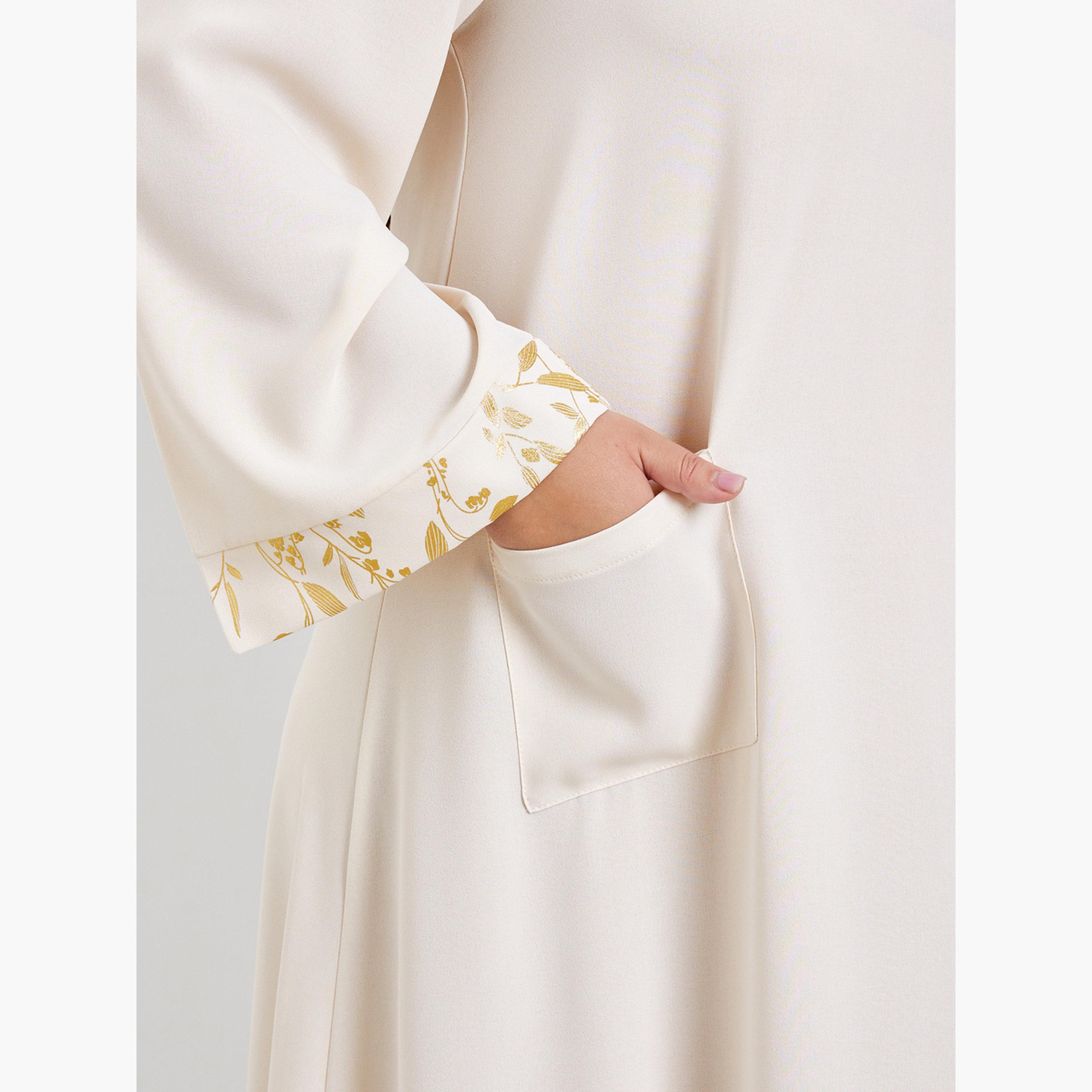جلابية بمقاس كبير وتفاصيل فويل وجيب-women-arabicclothing-jalabiyas-image-4