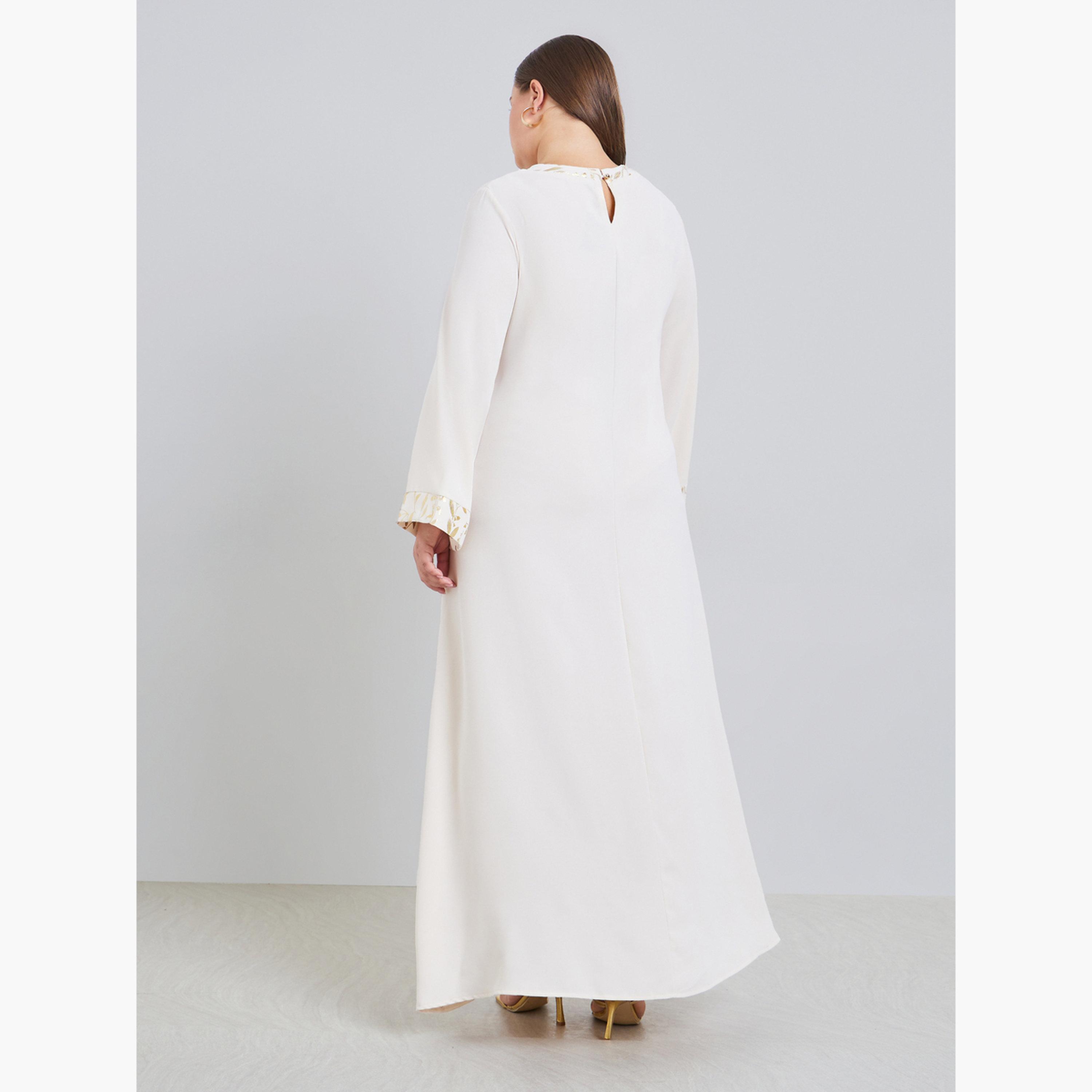 Styli Plus Size Foil Trim Jalabiya with Pocket-women-arabicclothing-jalabiyas-image-5