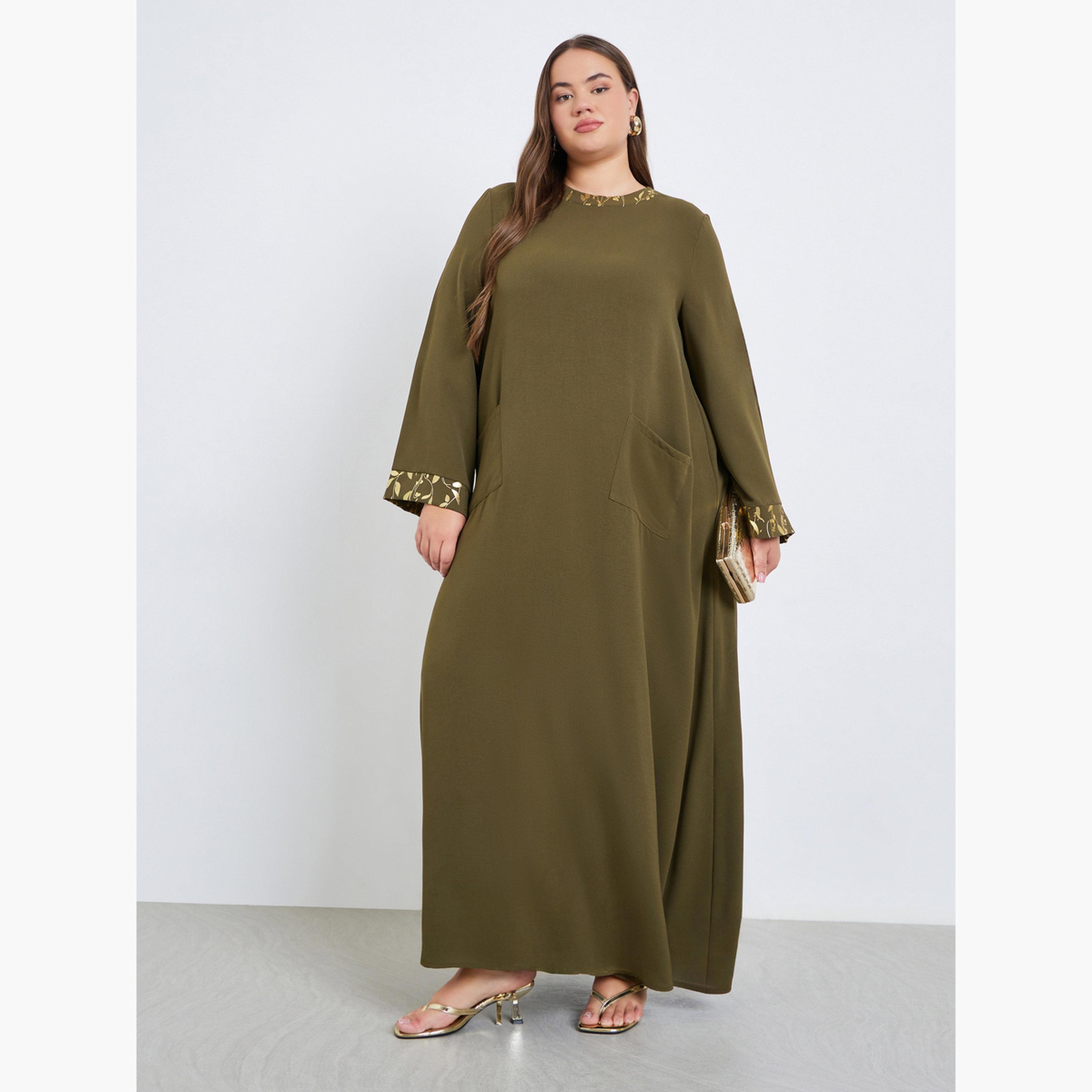 جلابية بمقاس كبير وتفاصيل فويل وجيب-women-arabicclothing-jalabiyas-image-1