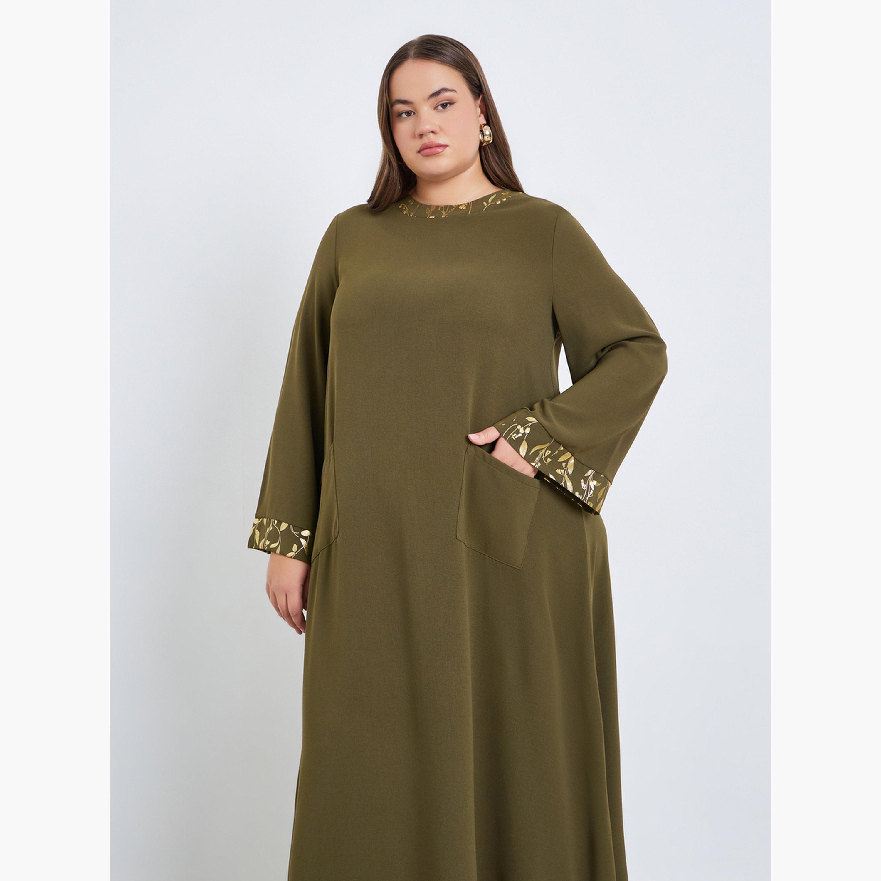 جلابية بمقاس كبير وتفاصيل فويل وجيب-women-arabicclothing-jalabiyas-image-2