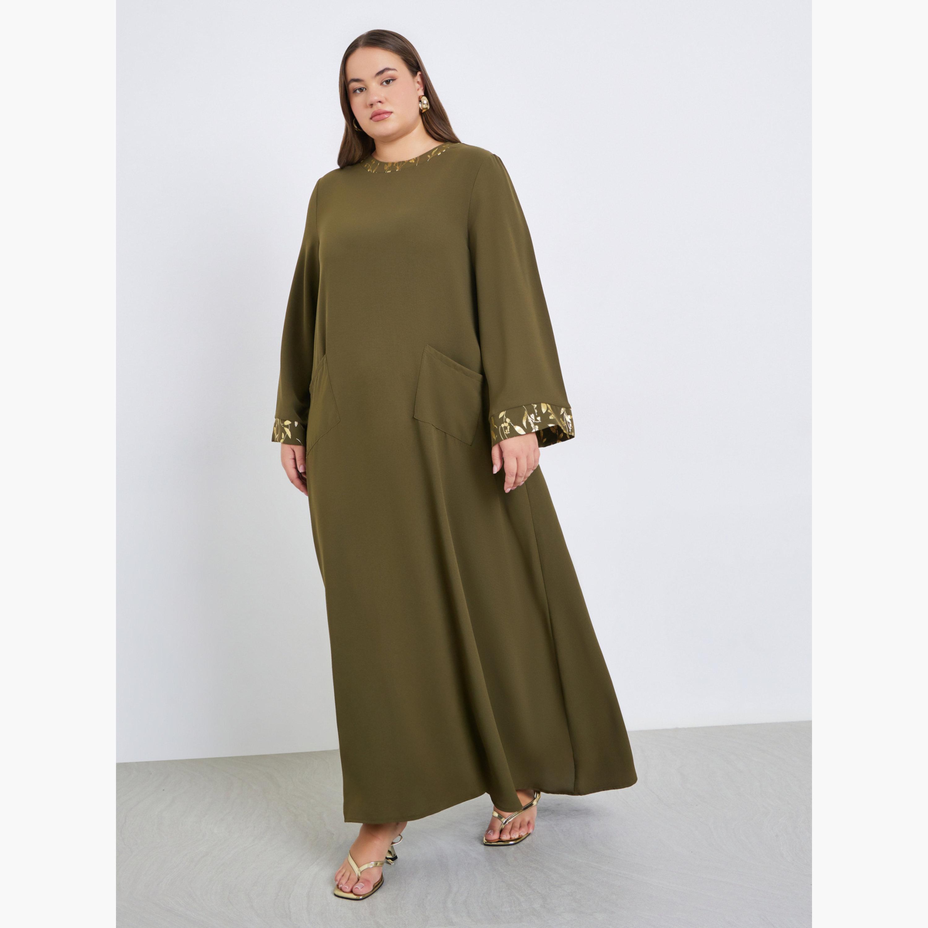 جلابية بمقاس كبير وتفاصيل فويل وجيب-women-arabicclothing-jalabiyas-image-3