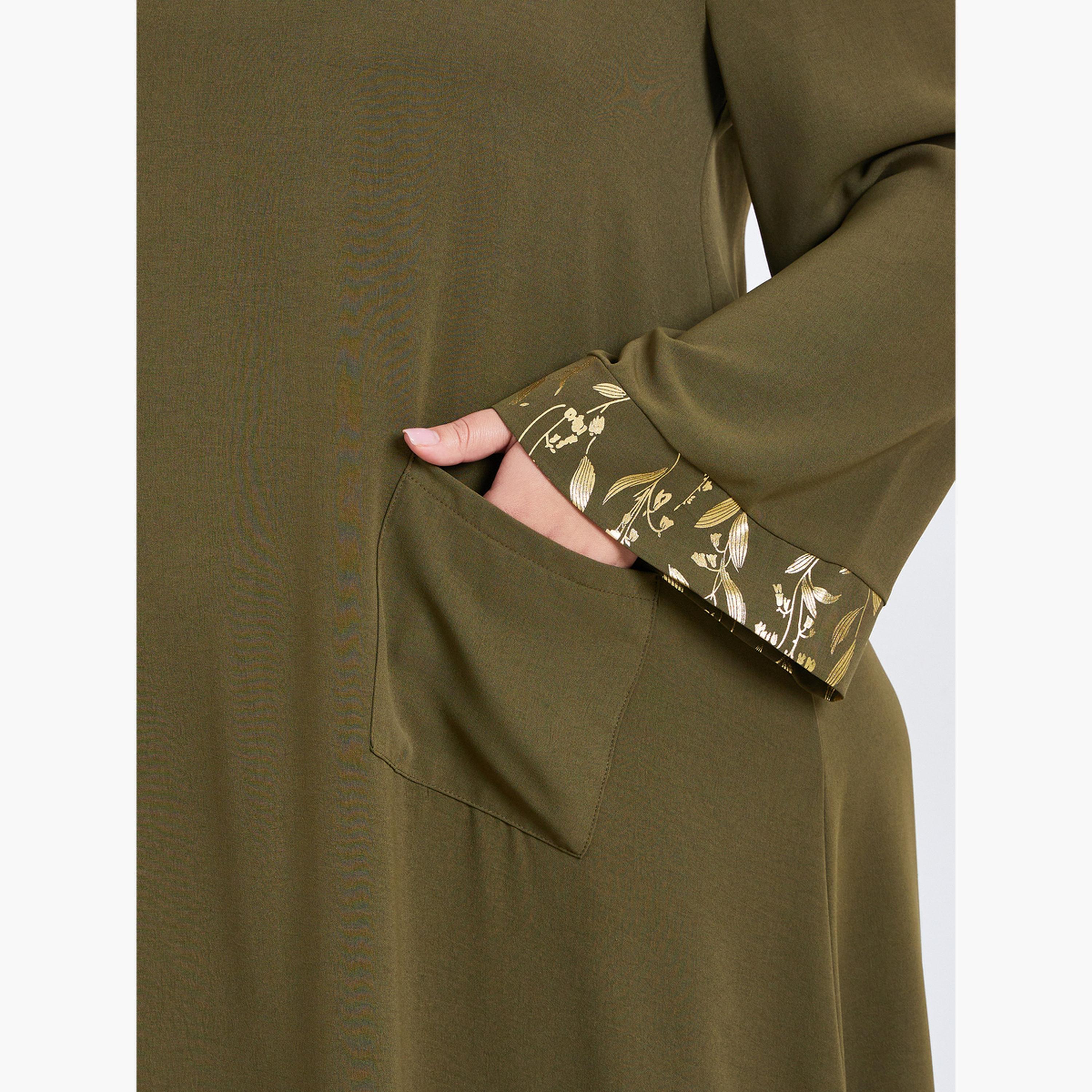 جلابية بمقاس كبير وتفاصيل فويل وجيب-women-arabicclothing-jalabiyas-image-4