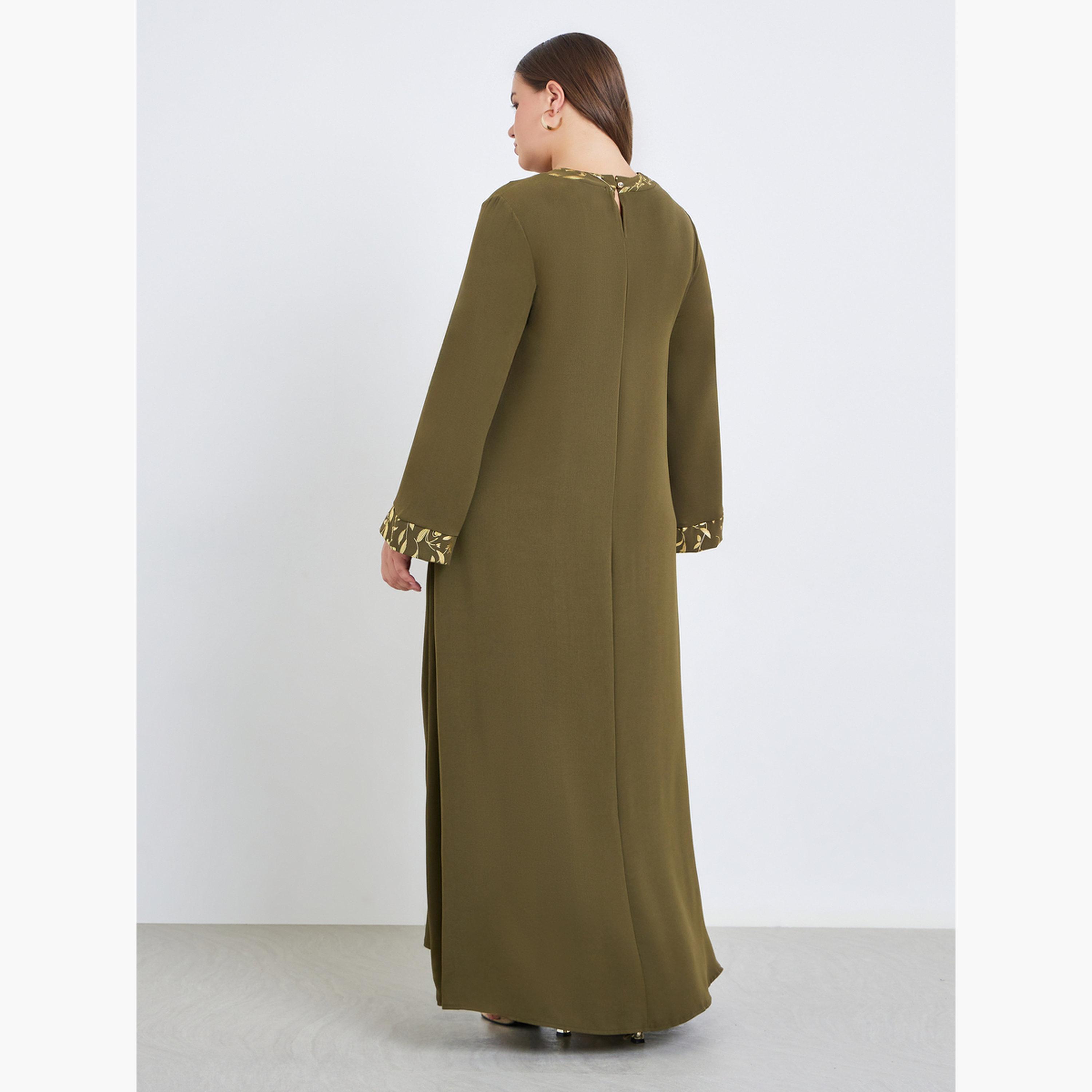 جلابية بمقاس كبير وتفاصيل فويل وجيب-women-arabicclothing-jalabiyas-image-5