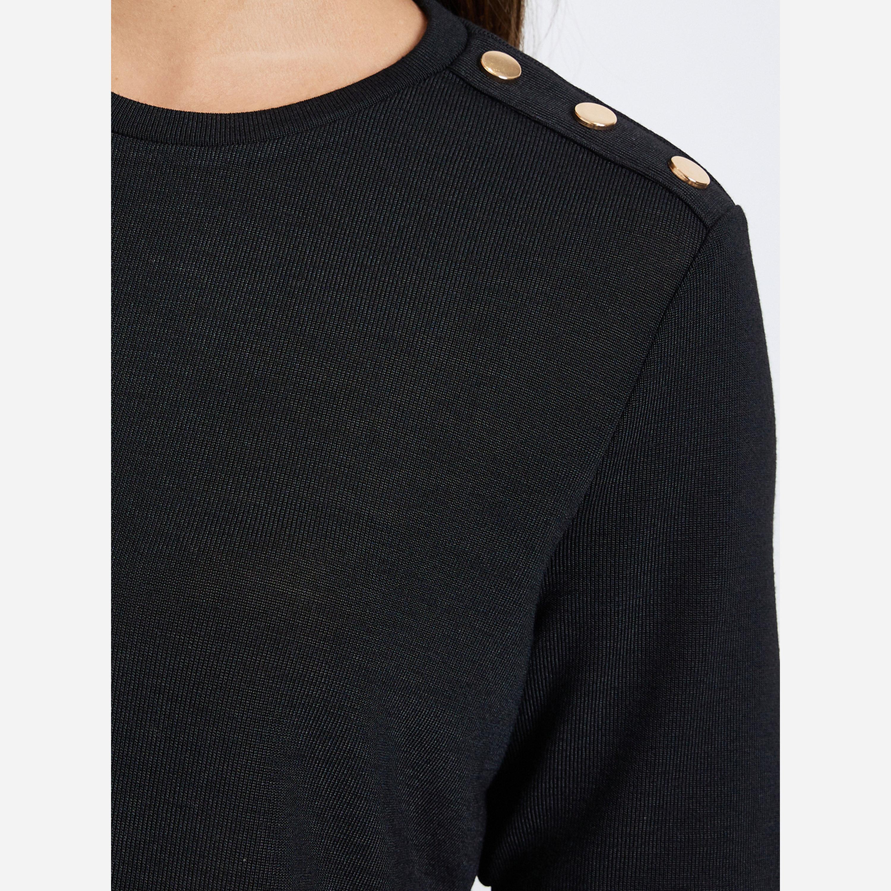 Styli Women Black Knit T-Shirt with Shoulder Button-women-clothing-tshirts-image-4