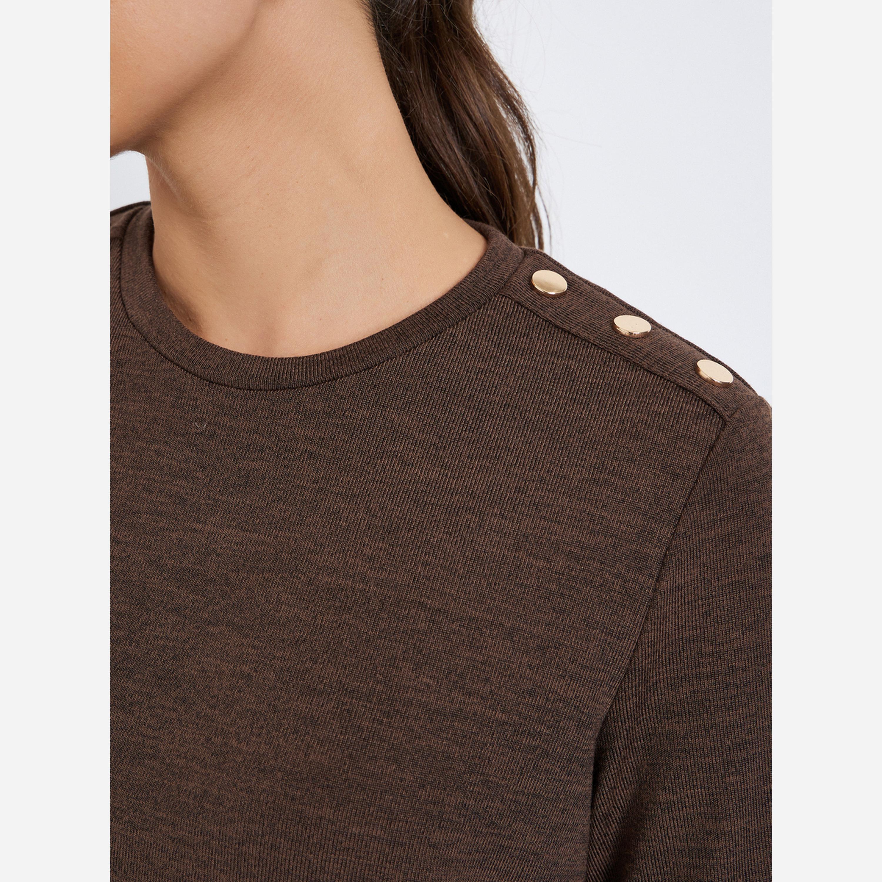 Styli Women Brown Knit T-Shirt with Shoulder Button-women-clothing-tshirts-image-4