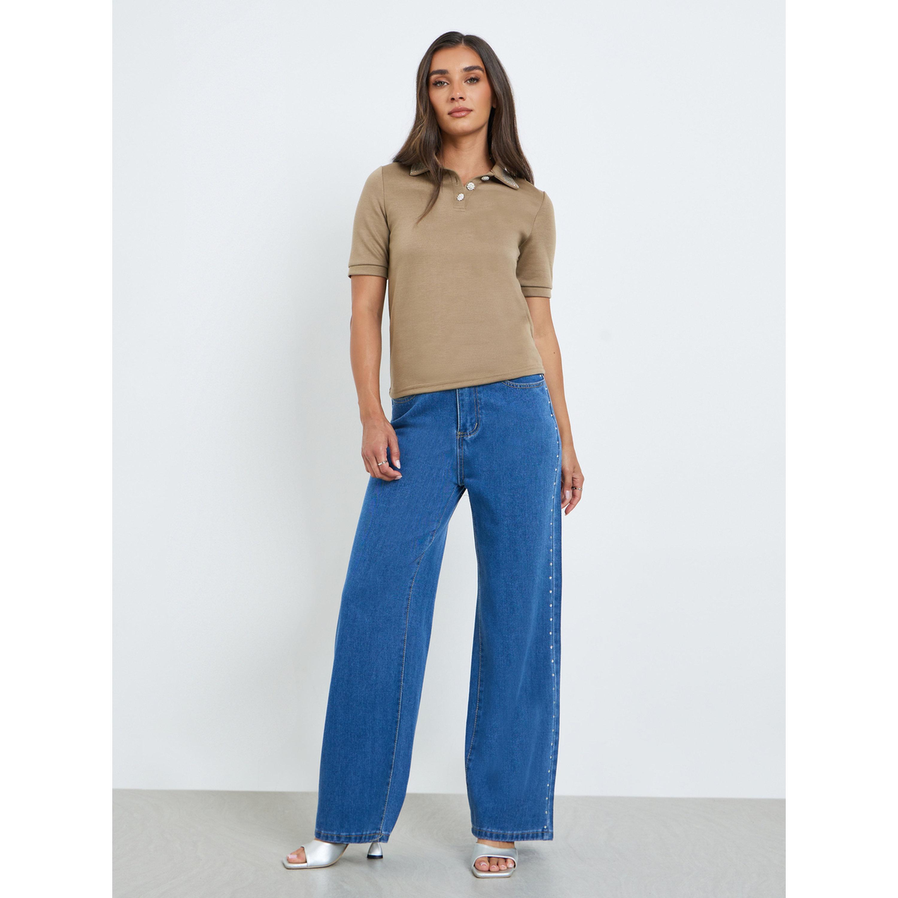 تيشيرت بولو بياقة مزينة للنساء-women-clothing-tshirts-image-2