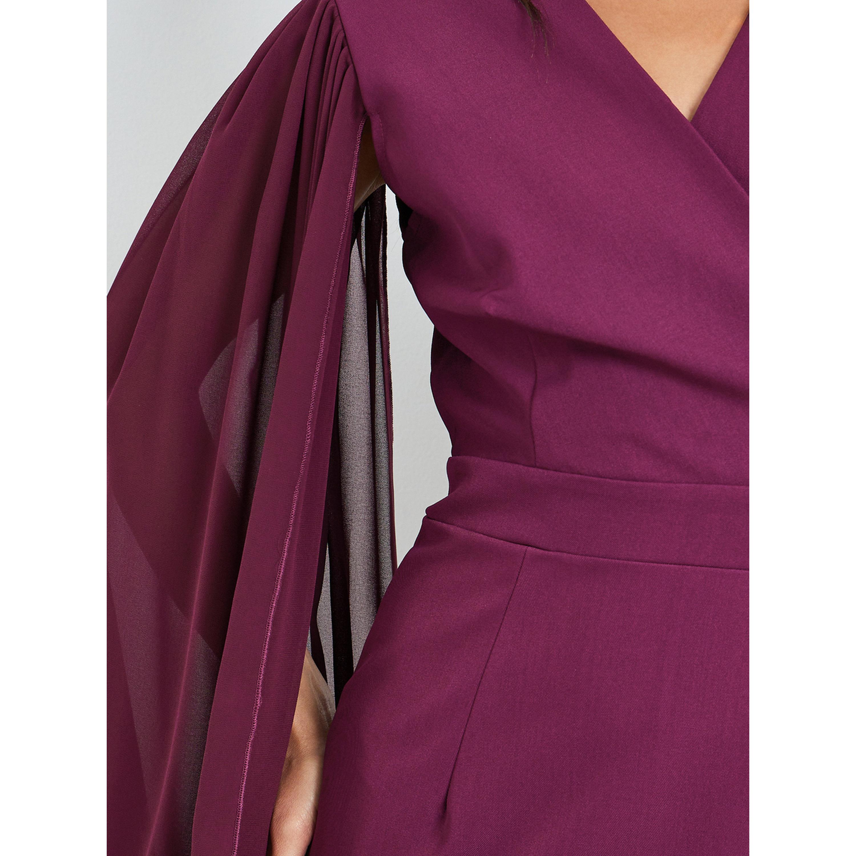 فستان ميدي ضيق بأكمام كيب بورغندي-women-clothing-dresses-image-4