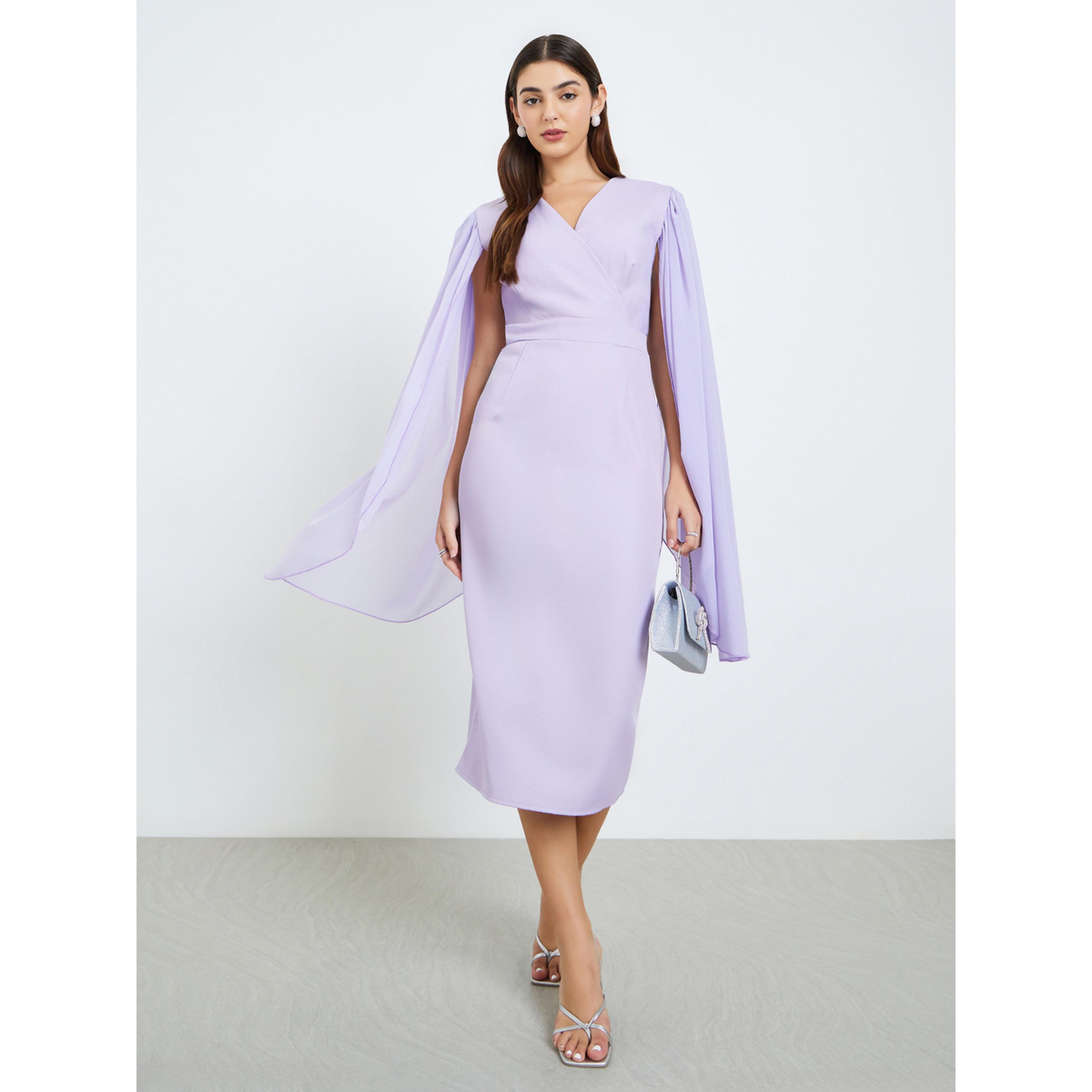 Styli Women Lilac Cape Sleeve Sheath Midi Dress-women-clothing-dresses-image-1