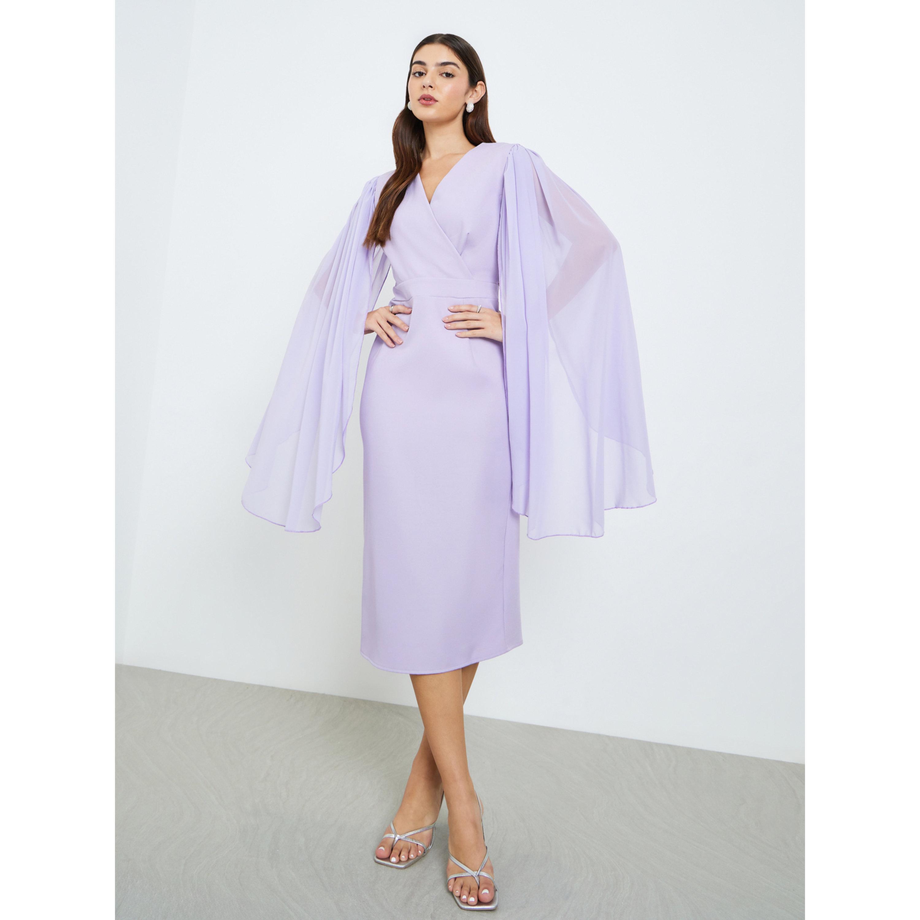 Styli Women Lilac Cape Sleeve Sheath Midi Dress-women-clothing-dresses-image-2