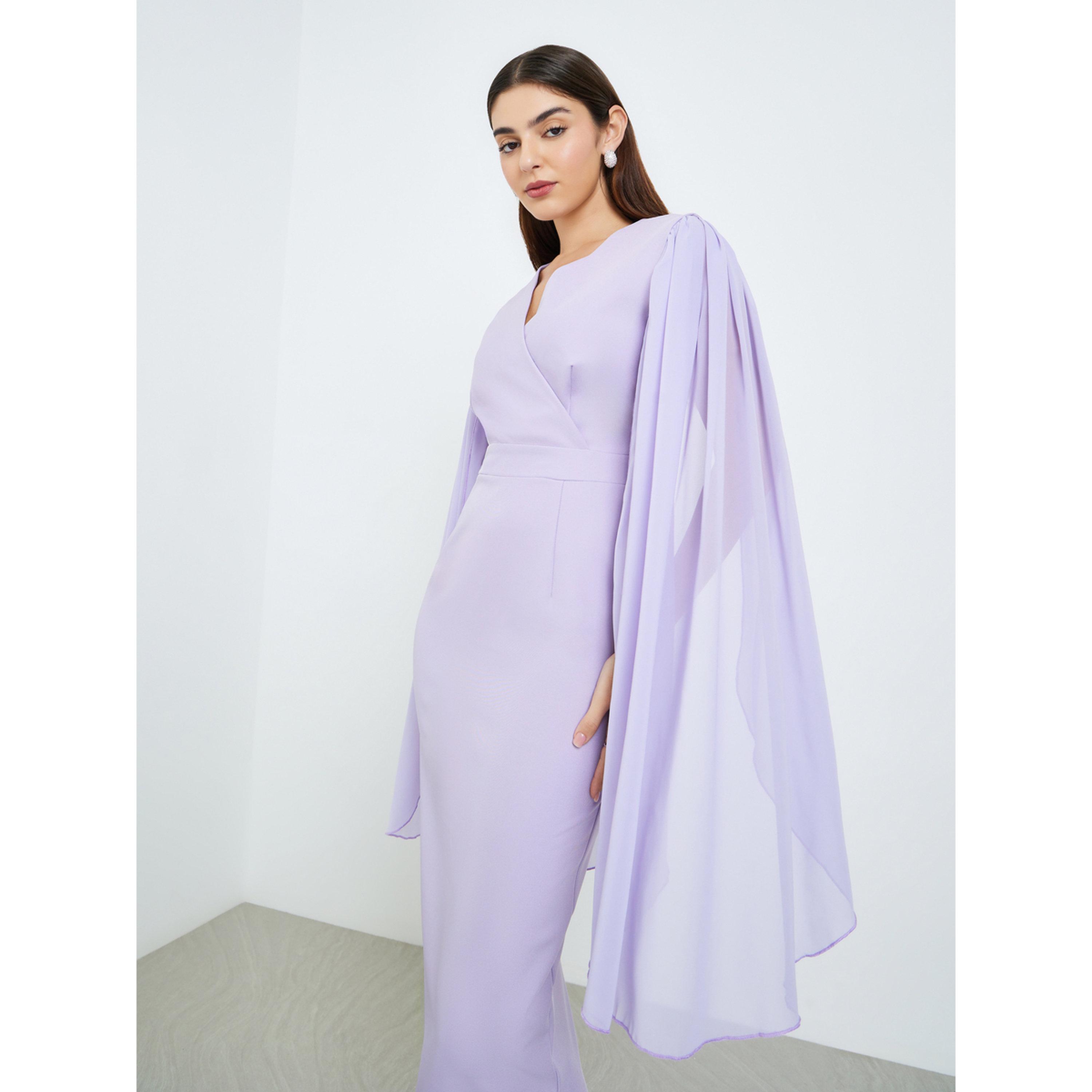 Styli Women Lilac Cape Sleeve Sheath Midi Dress-women-clothing-dresses-image-3