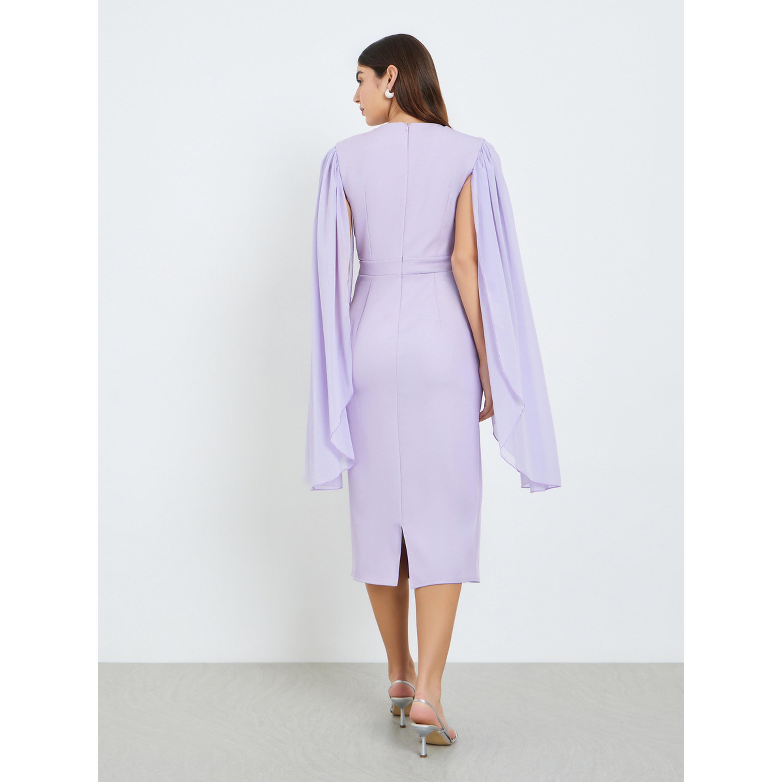 Styli Women Lilac Cape Sleeve Sheath Midi Dress-women-clothing-dresses-image-4