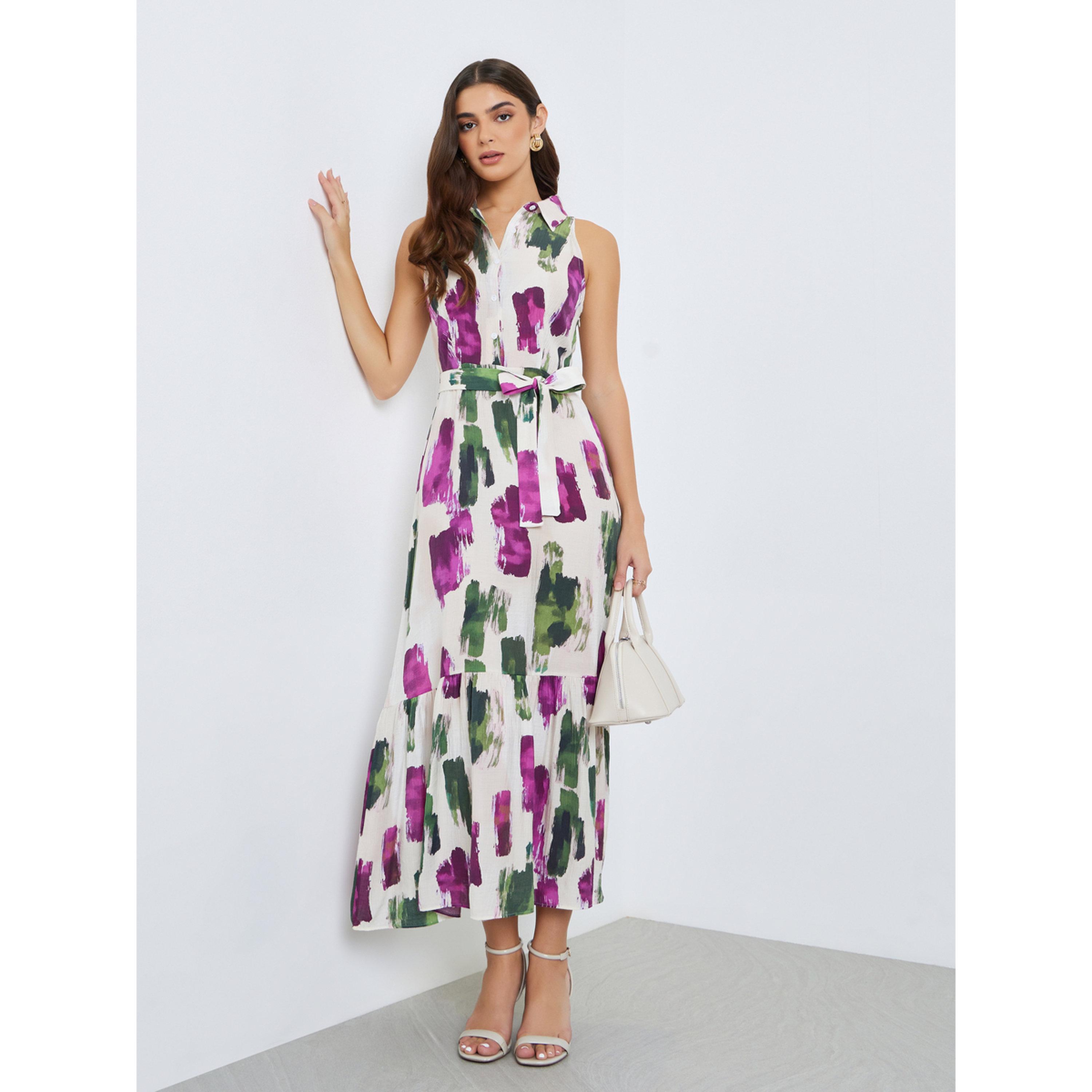 Styli Women Brushstroke Print Sleeveless Shirt Maxi Dress-women-clothing-dresses-image-1