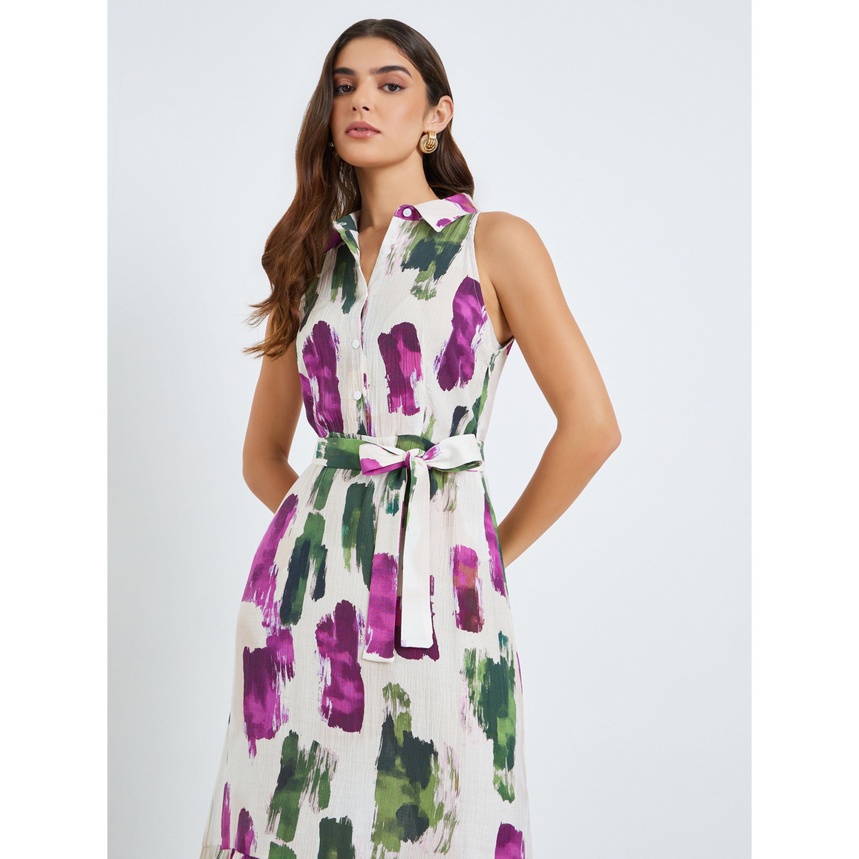 فستان طويل نسائي بتصميم قميص بلا أكمام وطبعة ضربات فرشاة-women-clothing-dresses-image-2