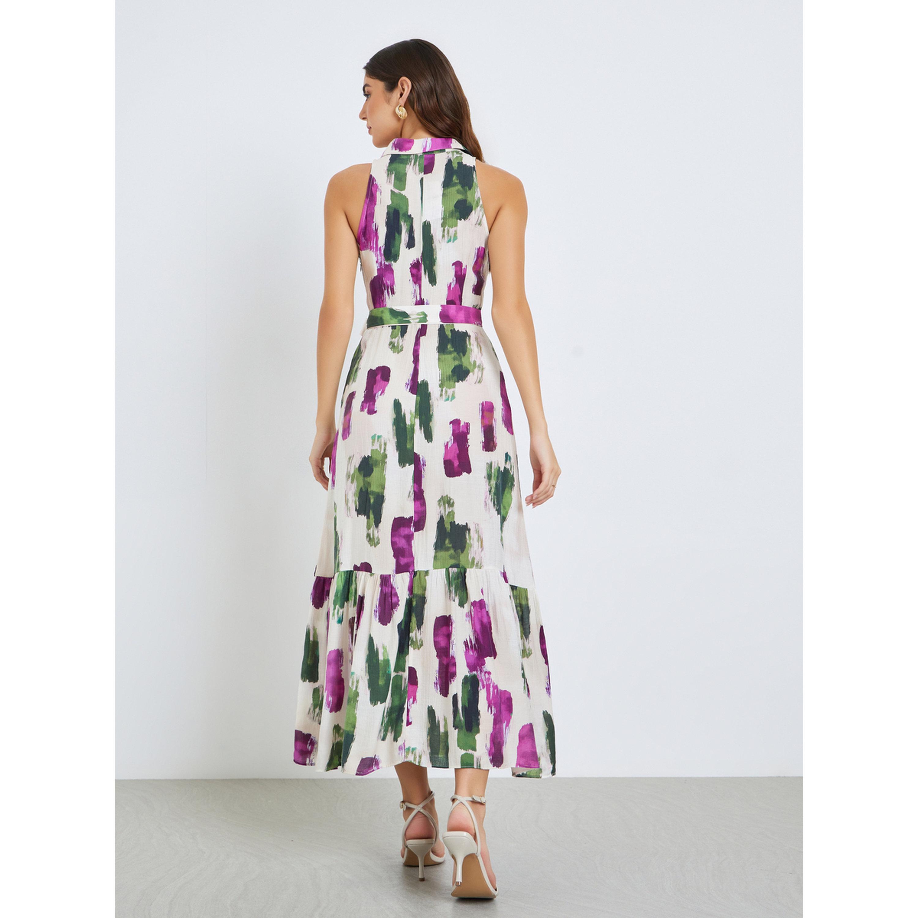 Styli Women Brushstroke Print Sleeveless Shirt Maxi Dress-women-clothing-dresses-image-4