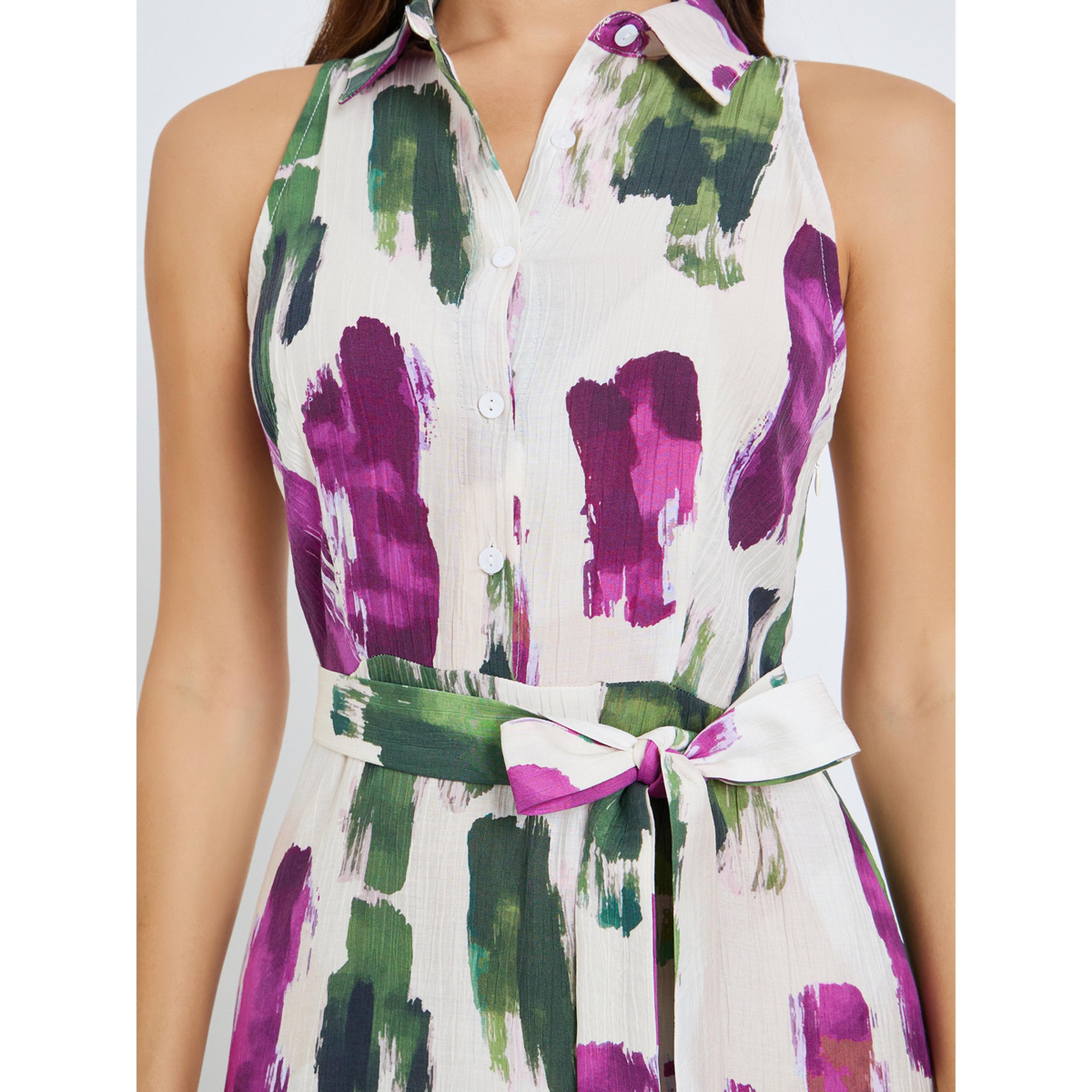 Styli Women Brushstroke Print Sleeveless Shirt Maxi Dress-women-clothing-dresses-image-5