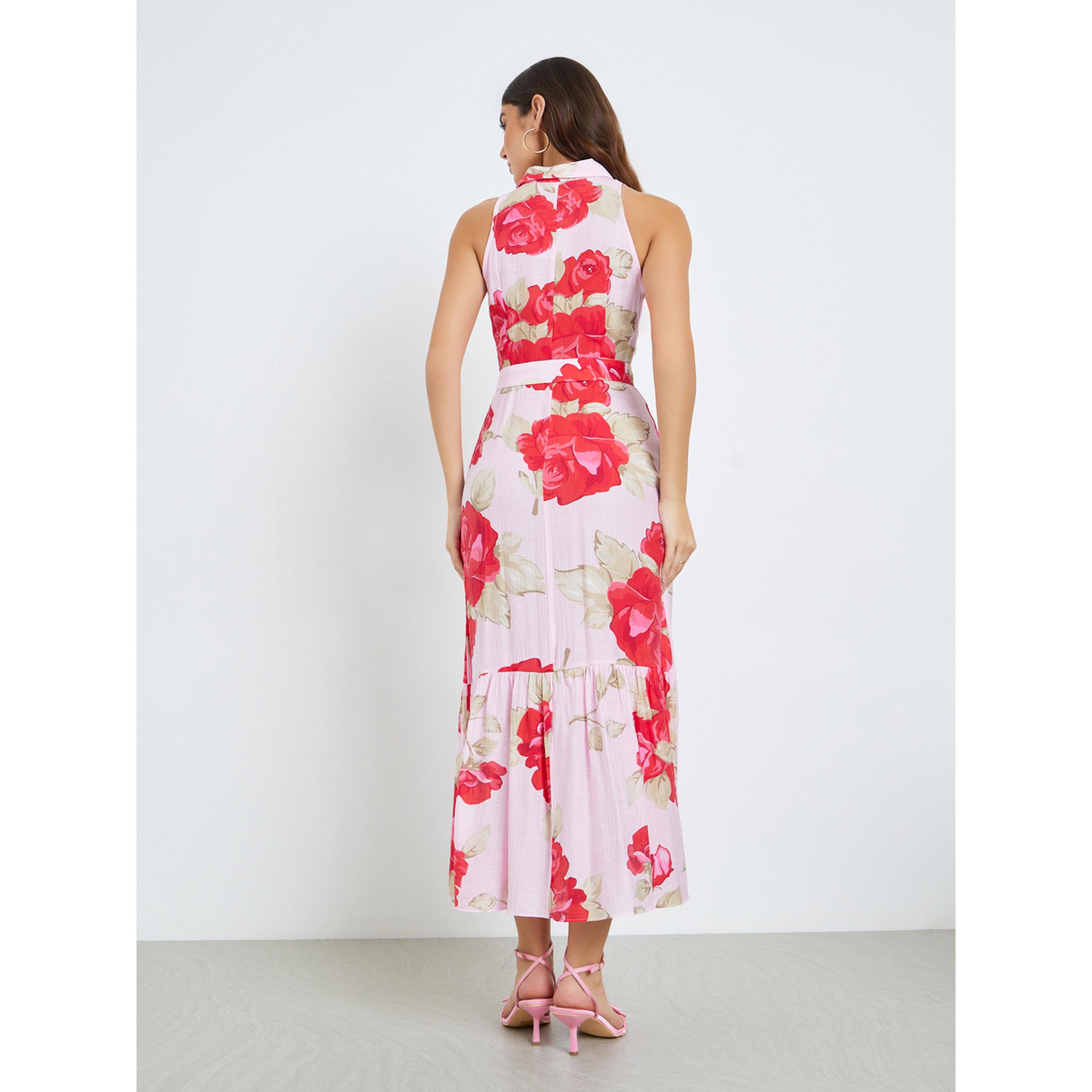 فستان طويل نسائي بتصميم قميص بلا أكمام وطبعة ورد-women-clothing-dresses-image-3