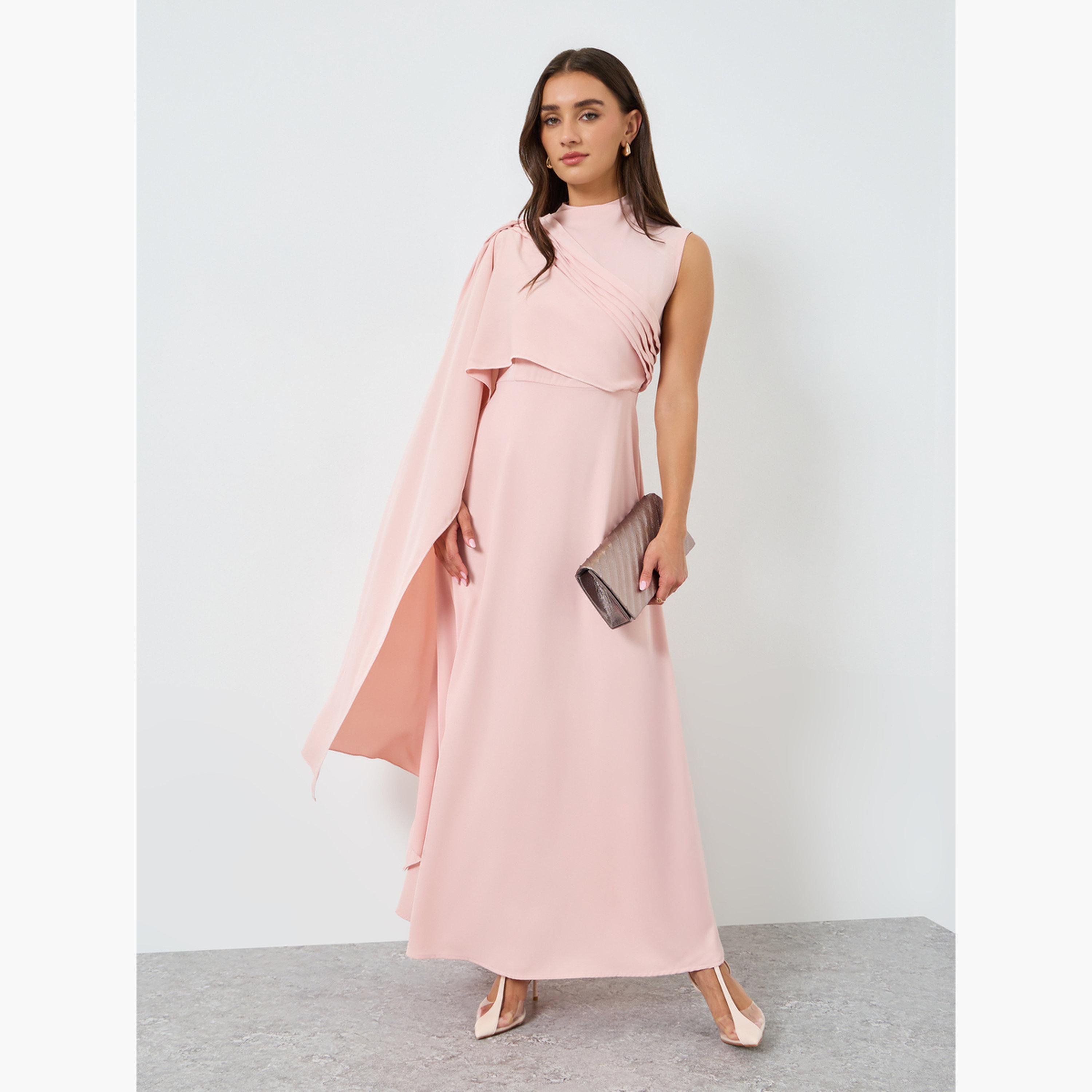 فستان طويل بأكمام طويلة وتصميم كيب وواسع من الأسفل-women-clothing-dresses-image-1