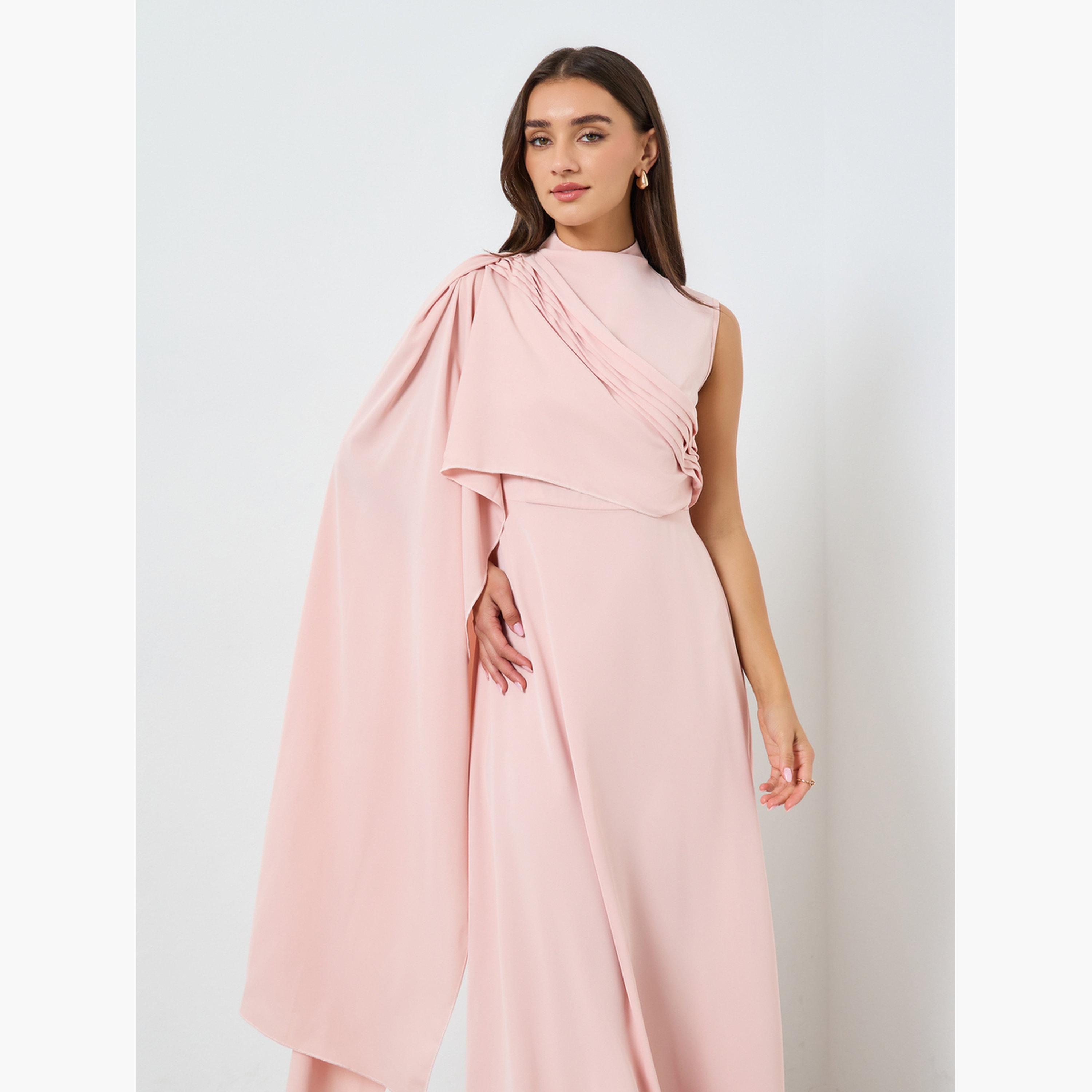 فستان طويل بأكمام طويلة وتصميم كيب وواسع من الأسفل-women-clothing-dresses-image-2