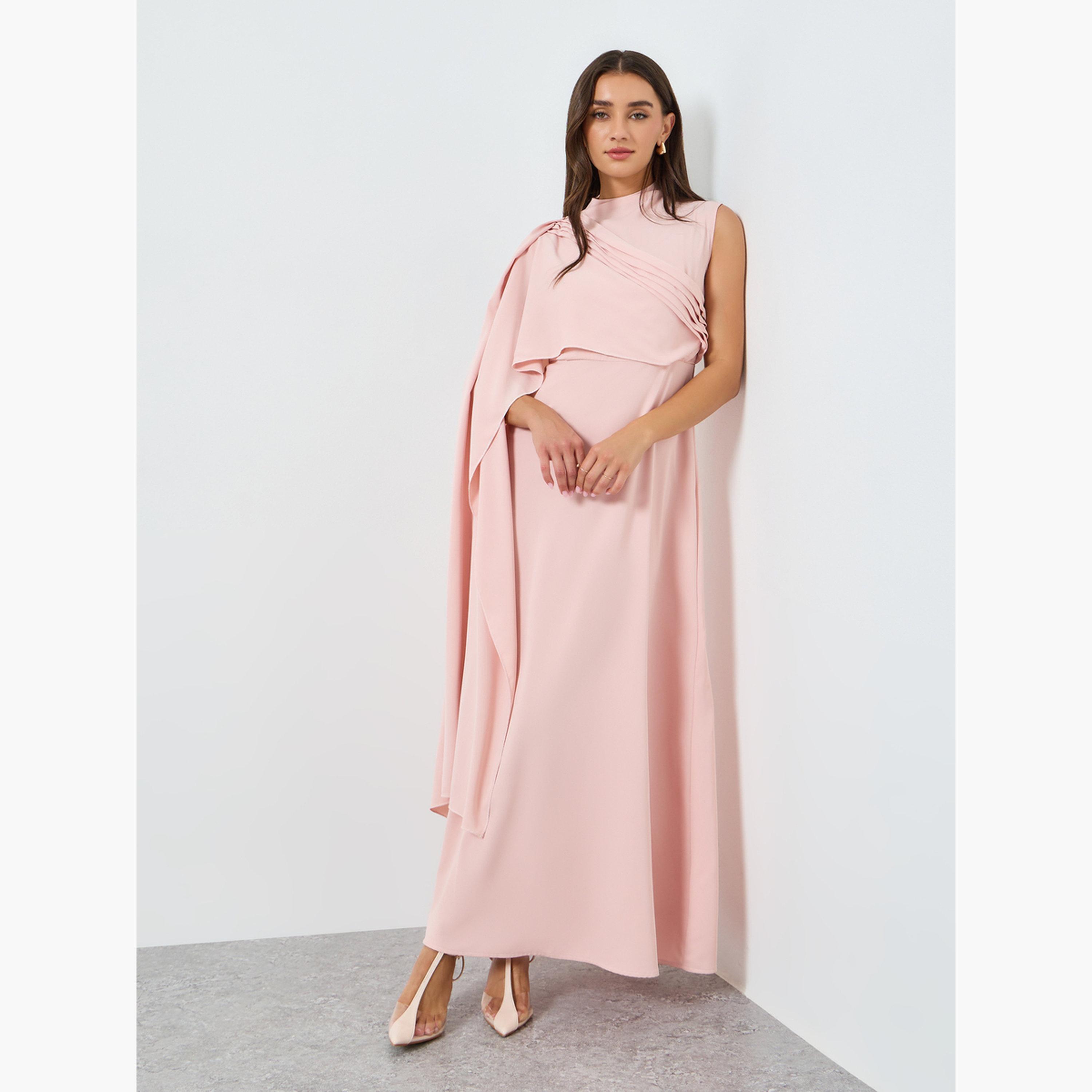 فستان طويل بأكمام طويلة وتصميم كيب وواسع من الأسفل-women-clothing-dresses-image-3