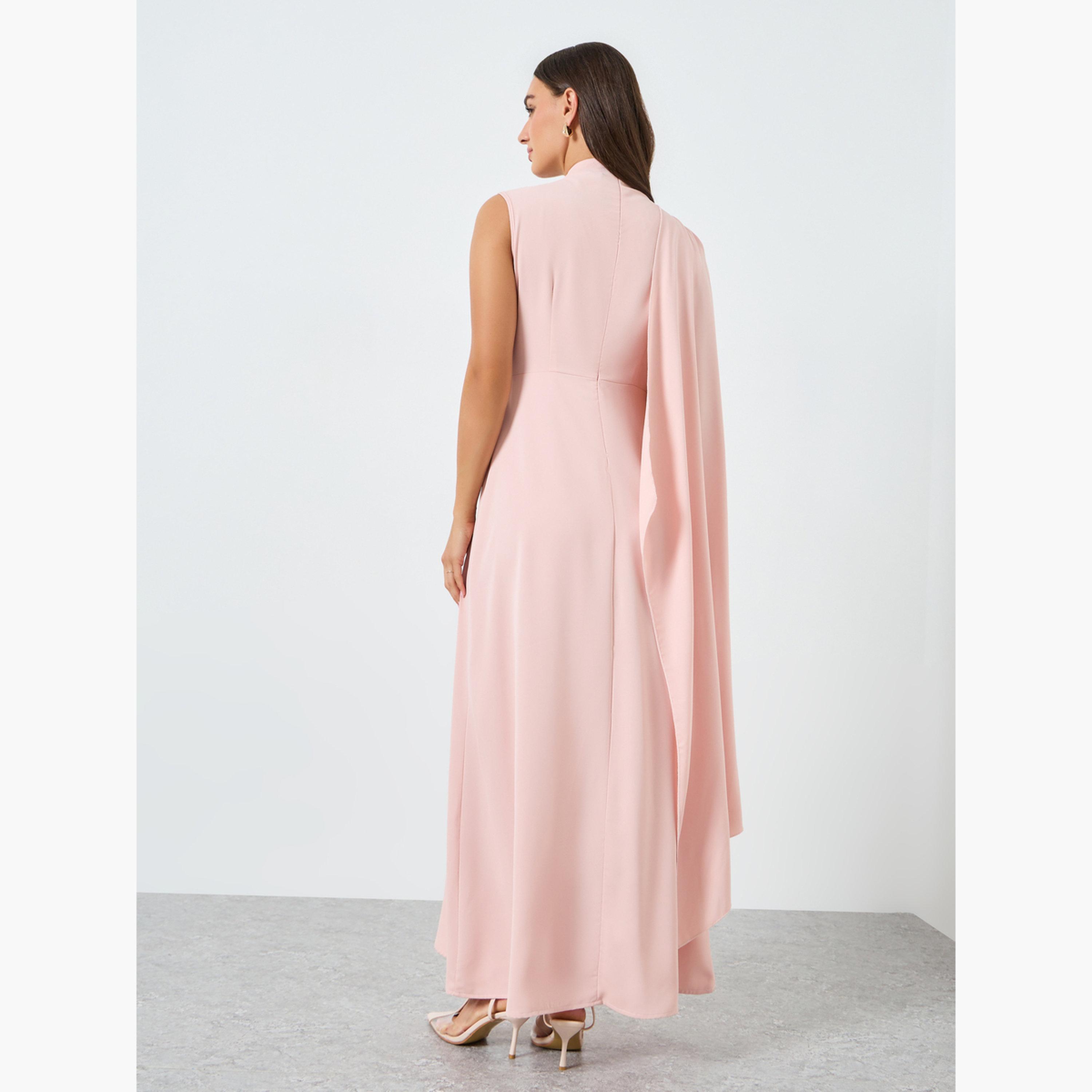 فستان طويل بأكمام طويلة وتصميم كيب وواسع من الأسفل-women-clothing-dresses-image-4
