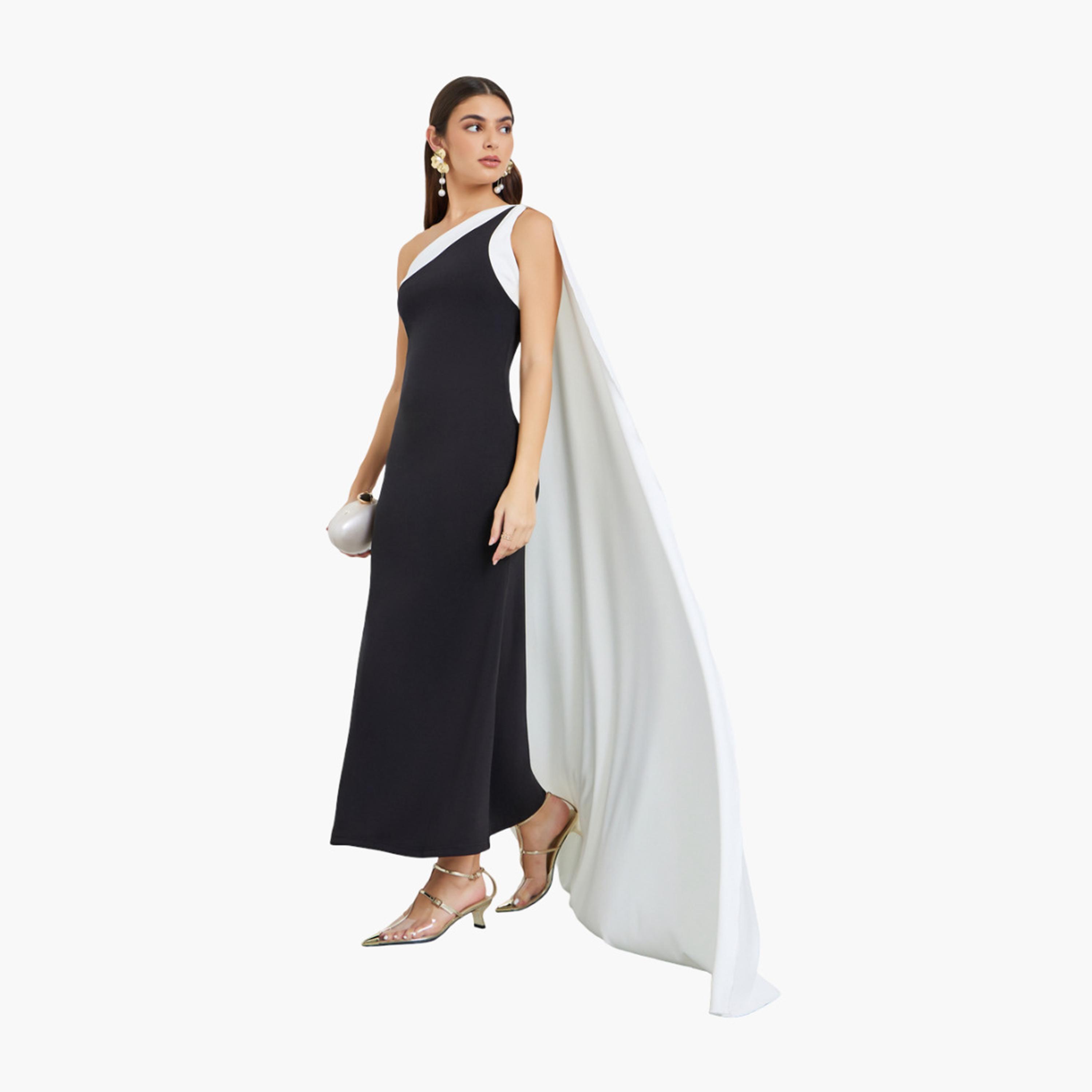 Styli Women Black Cape Detail Mermaid Maxi Dress-women-clothing-dresses-image-3