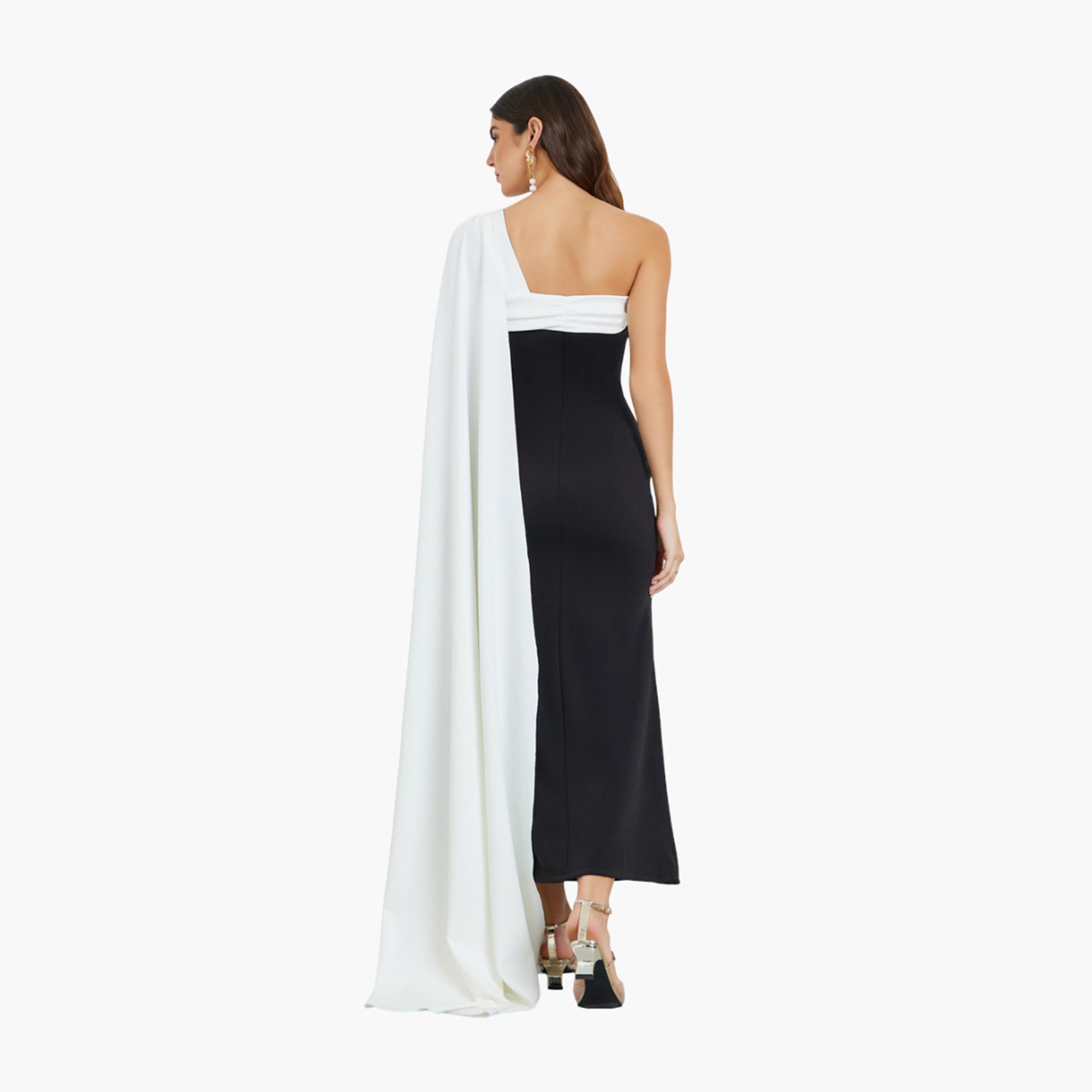 Styli Women Black Cape Detail Mermaid Maxi Dress-women-clothing-dresses-image-4
