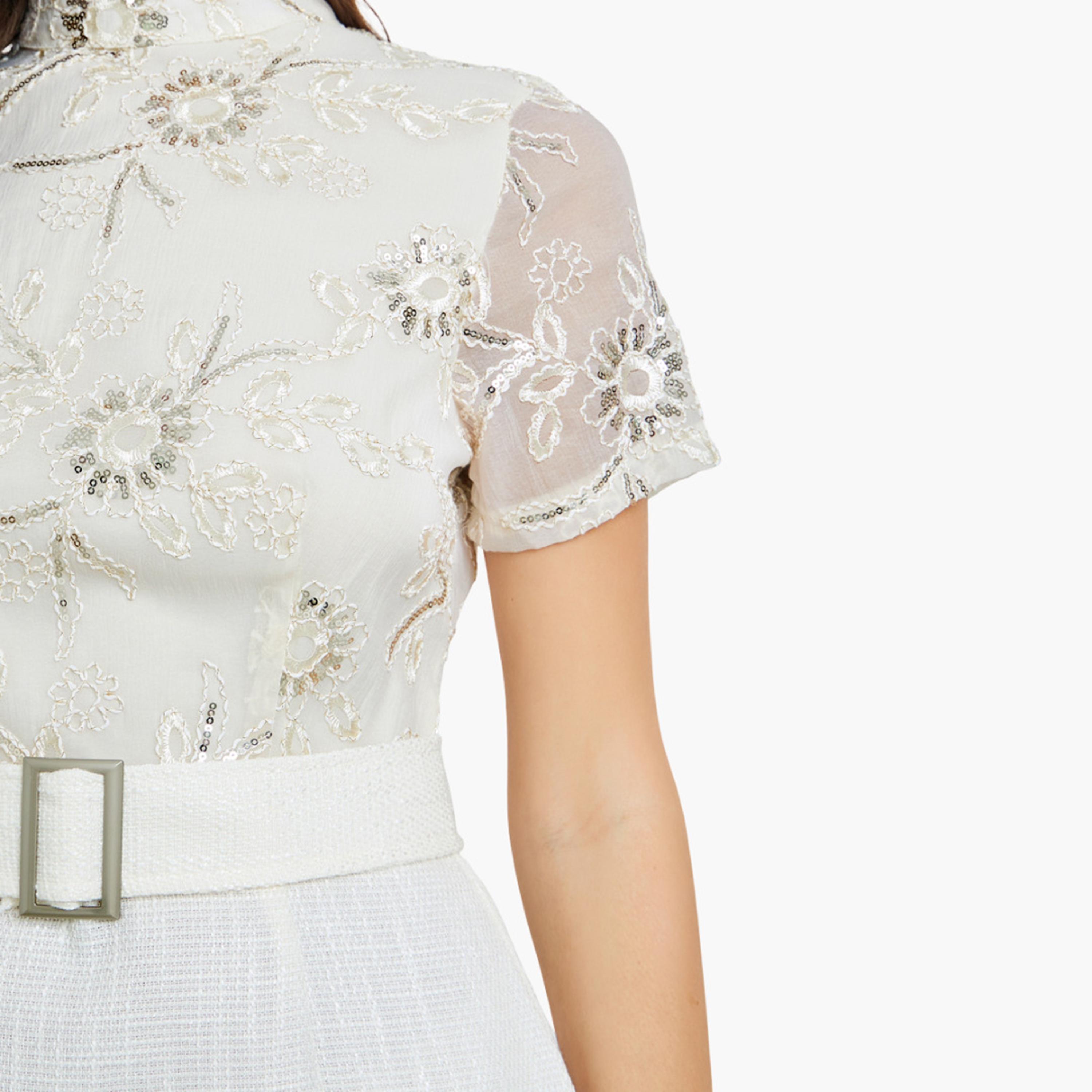 فستان طويل نسائي ضيق من الدانتيل بأكمام قصيرة-women-clothing-dresses-image-5
