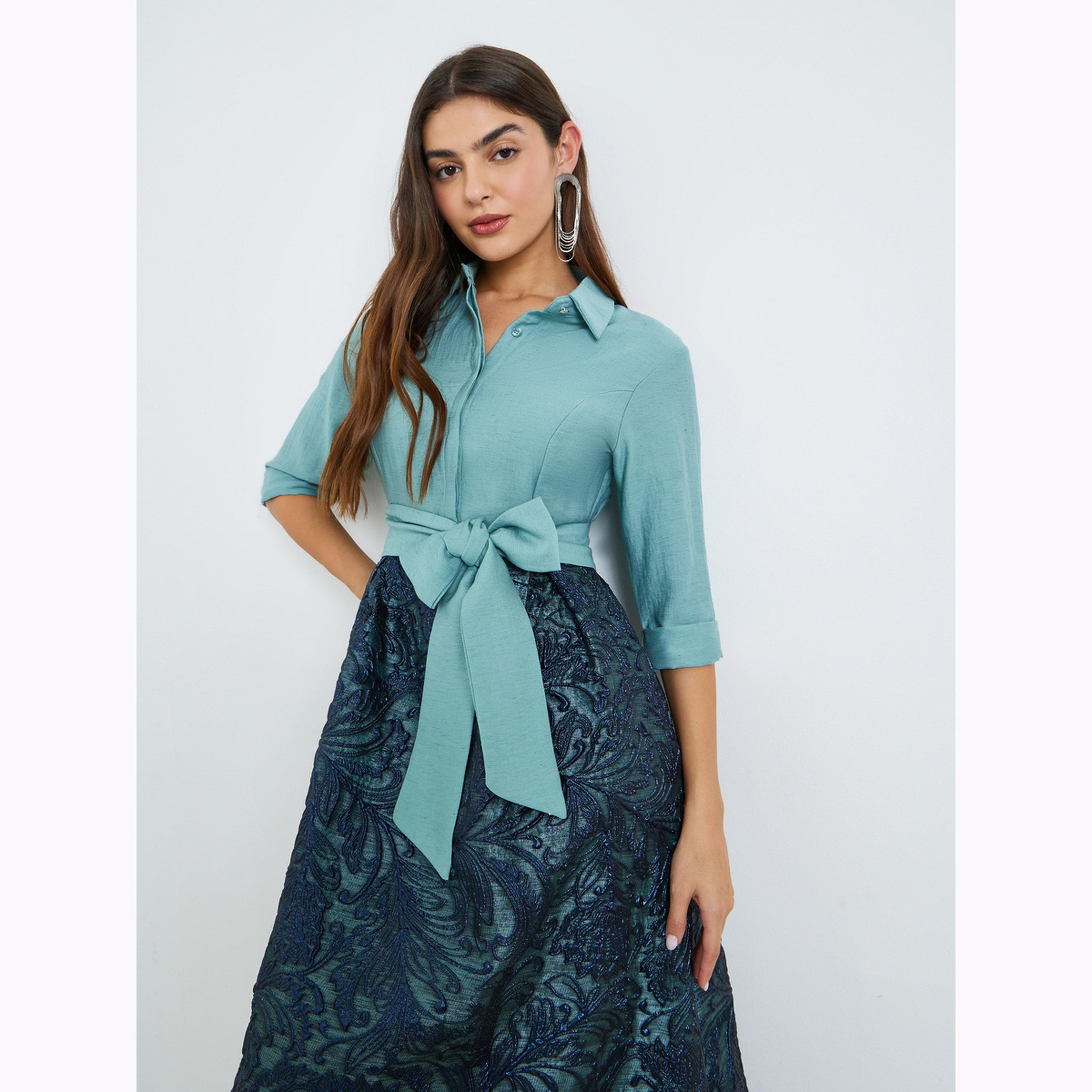 فستان طويل جاكار بأكمام 3/4-women-clothing-dresses-image-3
