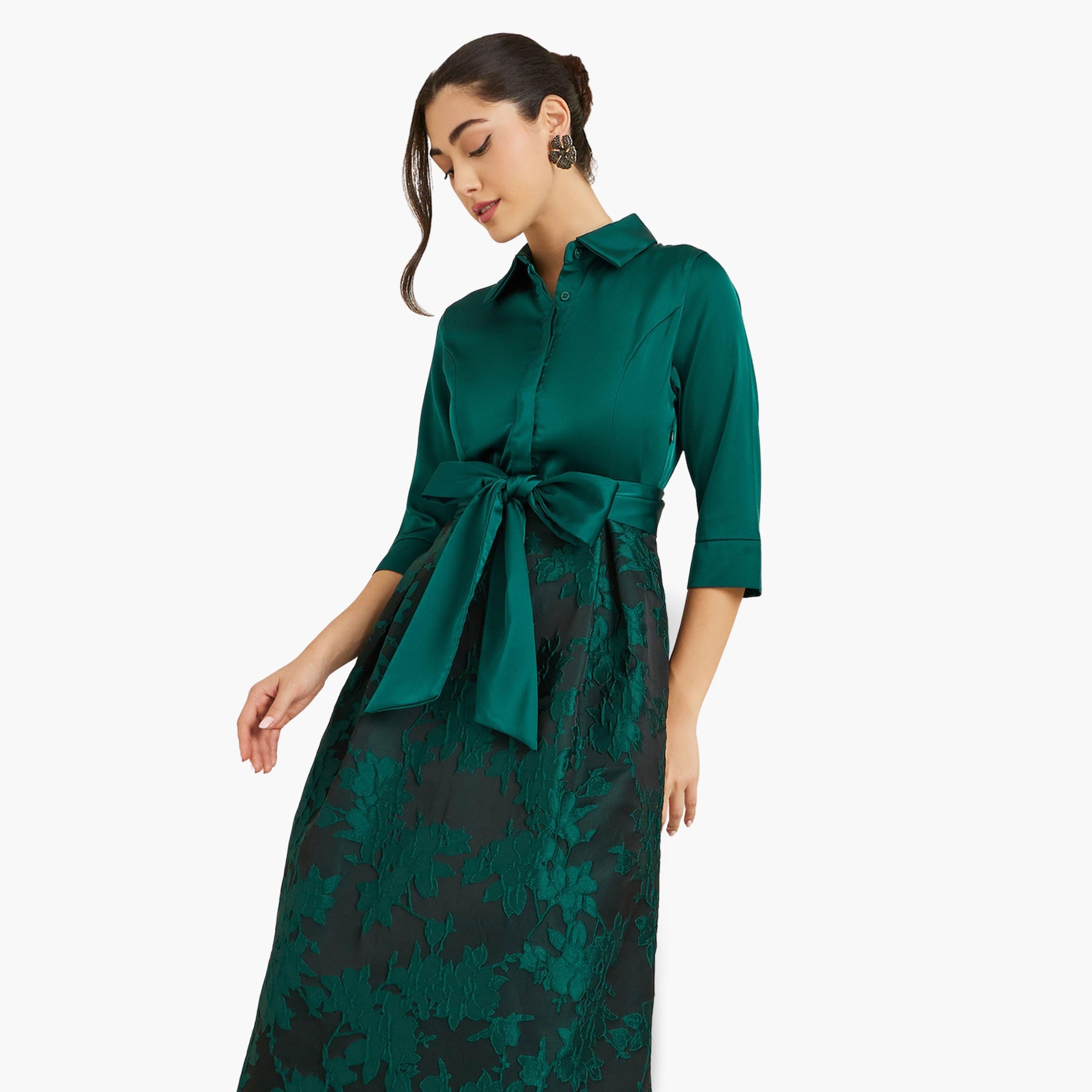 فستان طويل بطبعة زهور وربطة بحافة واسعة-women-clothing-dresses-image-2