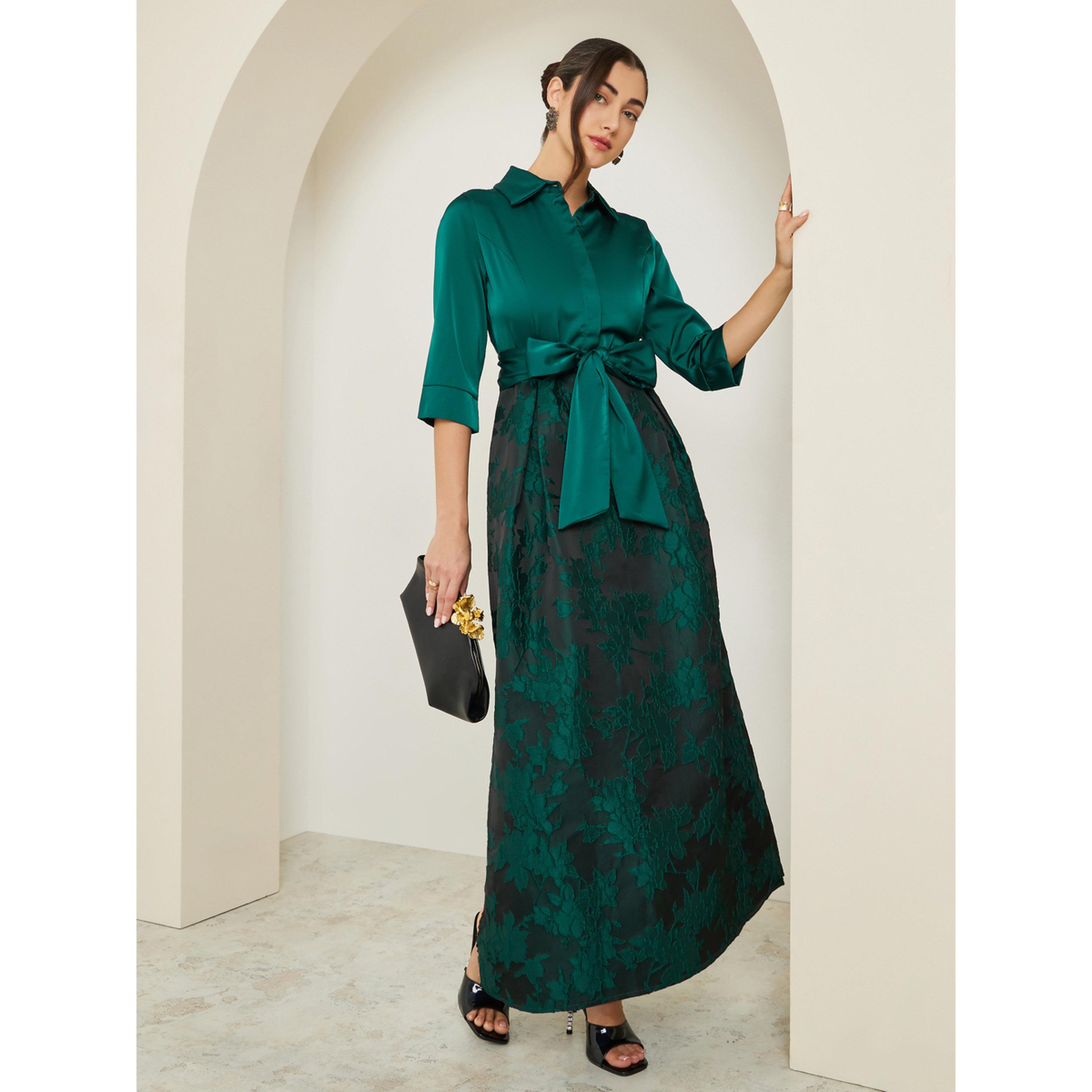 فستان طويل بطبعة زهور وربطة بحافة واسعة-women-clothing-dresses-image-3