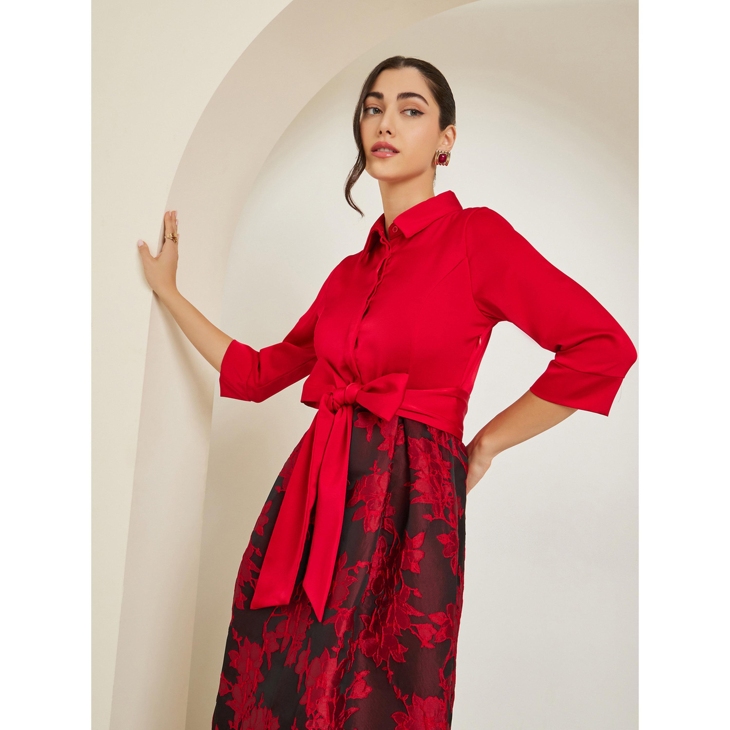 فستان طويل بطبعة زهور وربطة بحافة واسعة-women-clothing-dresses-image-2