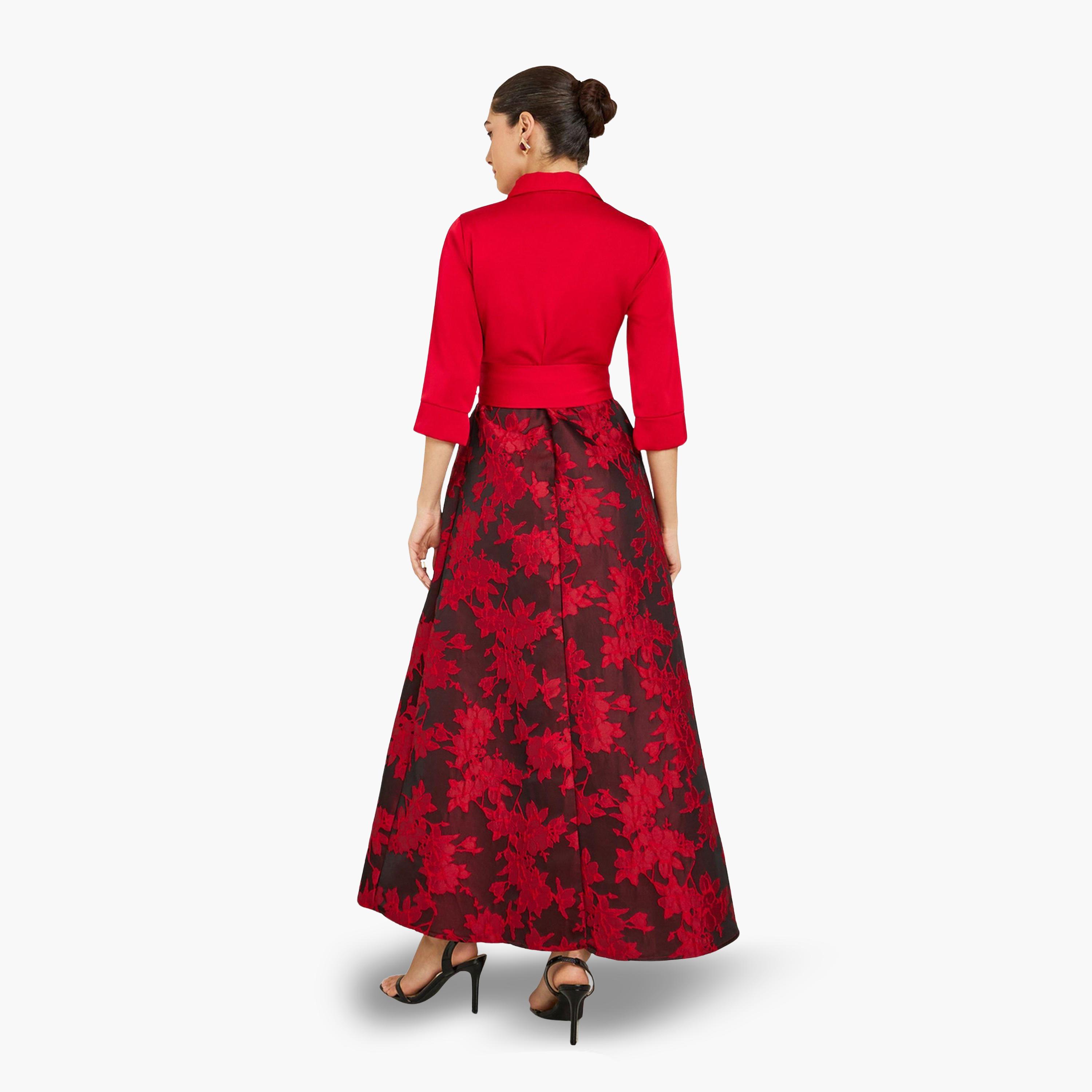 فستان طويل بطبعة زهور وربطة بحافة واسعة-women-clothing-dresses-image-4