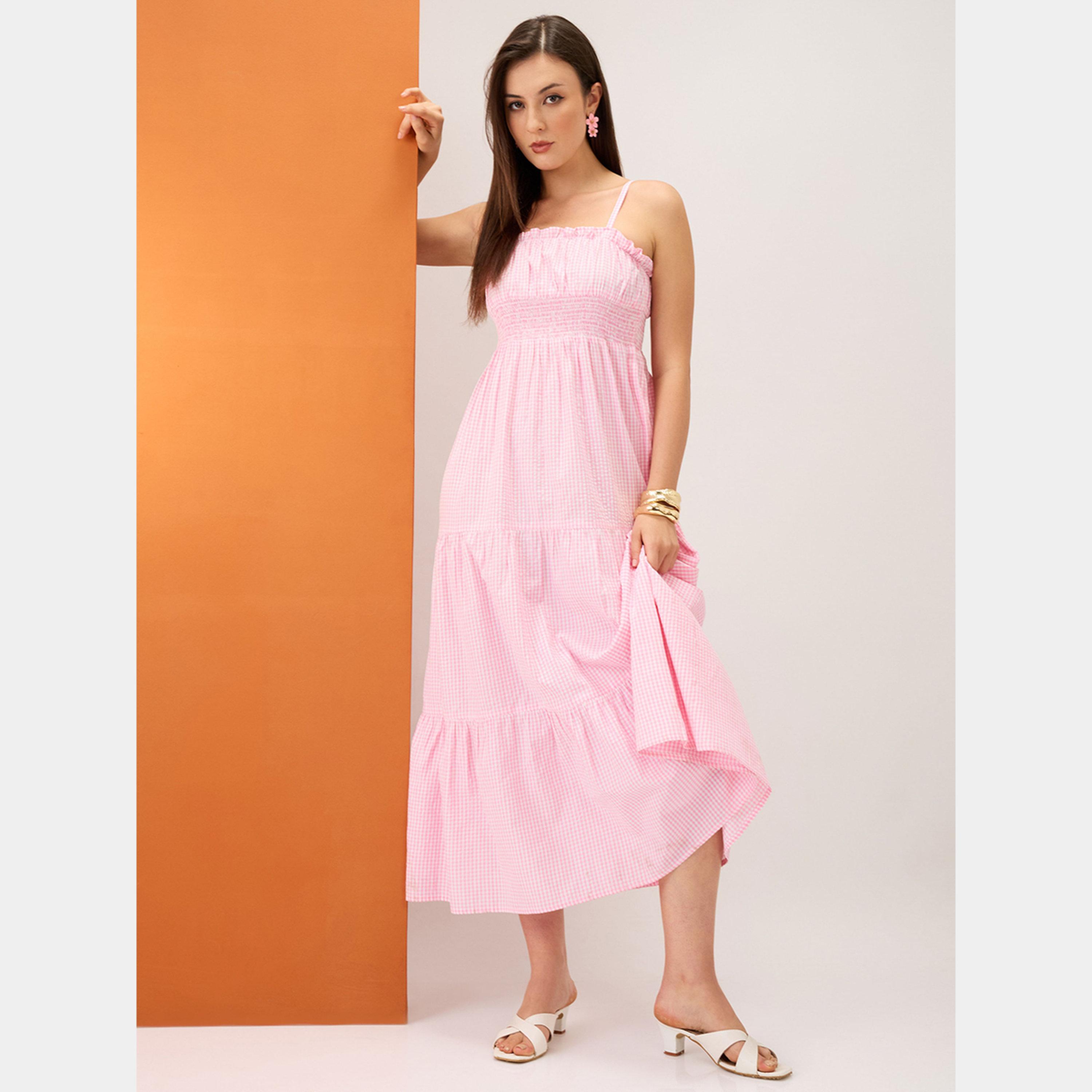 غلوبوص × ستايلي - فستان ماكسي وردي منقوش برقبة مربعة وحزام للنساء حرف A-women-clothing-dresses-image-1