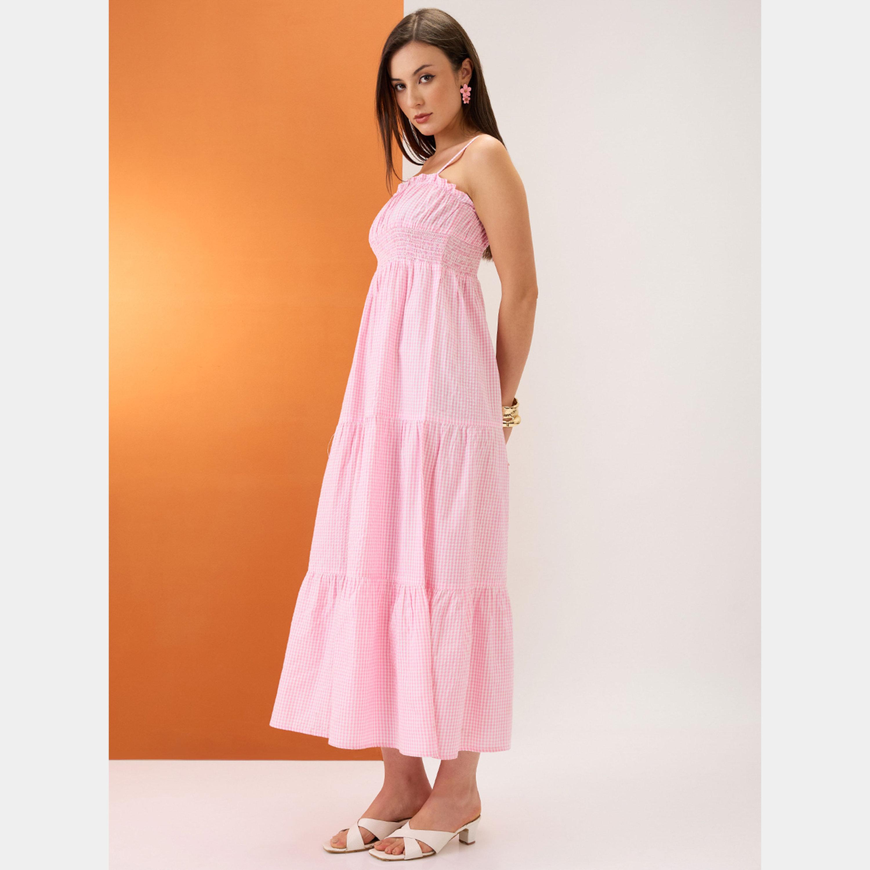 غلوبوص × ستايلي - فستان ماكسي وردي منقوش برقبة مربعة وحزام للنساء حرف A-women-clothing-dresses-image-2