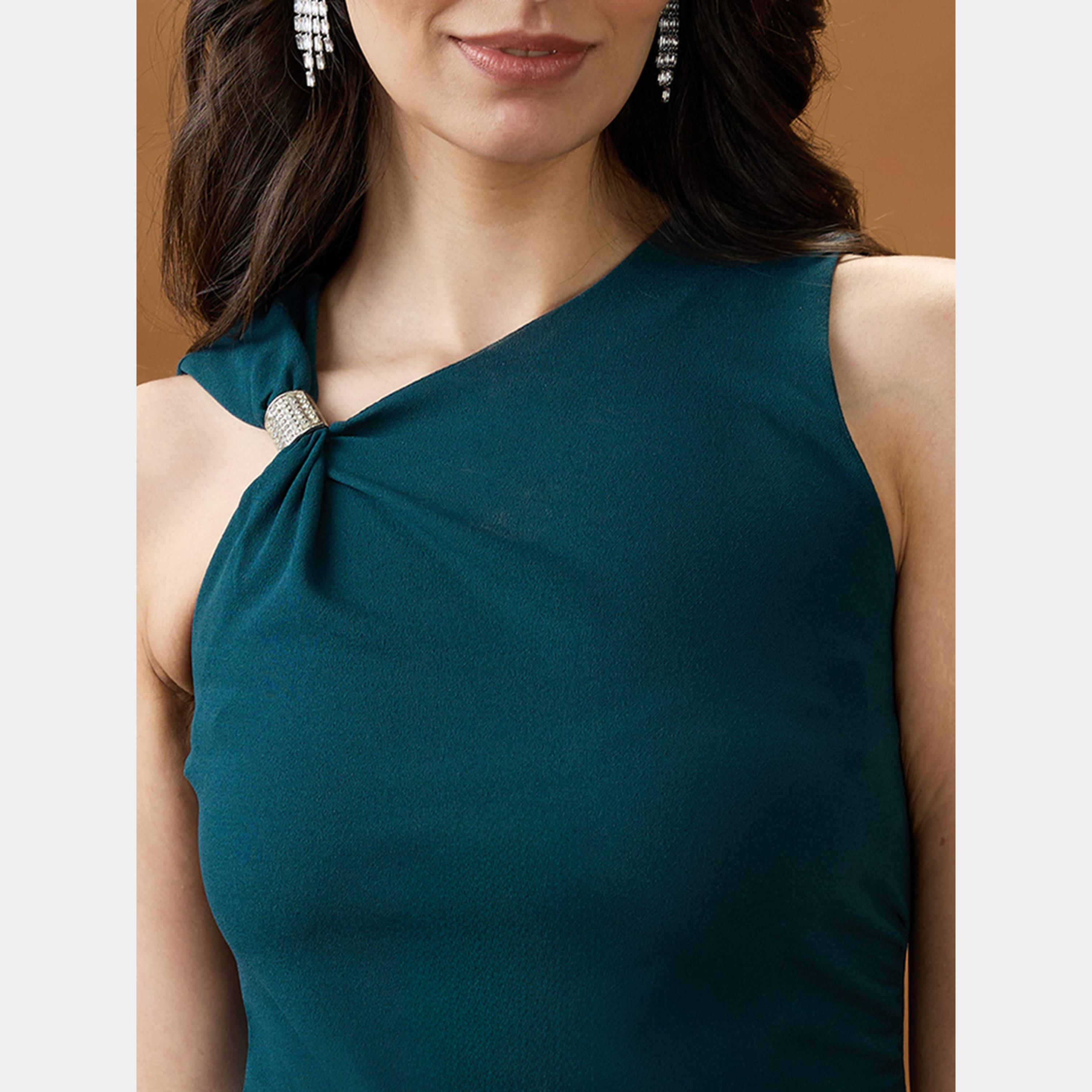 غلوبوص × ستايلي - فستان نسائي ضيق متوسط ​​الطول بدون أكمام لون أخضر-women-clothing-dresses-image-4