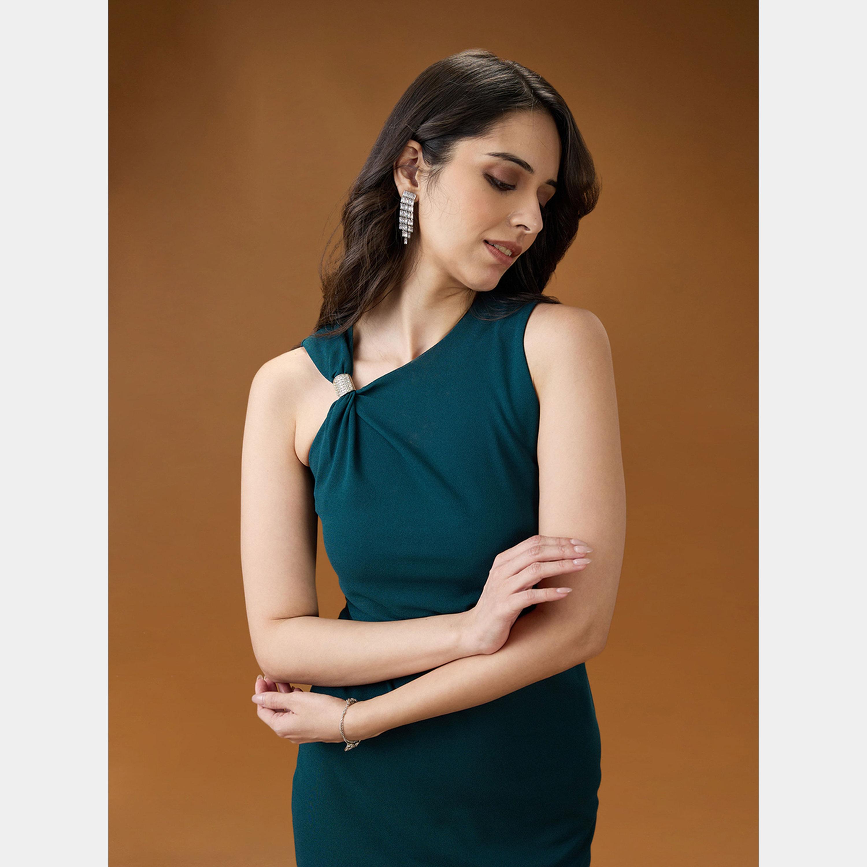 غلوبوص × ستايلي - فستان نسائي ضيق متوسط ​​الطول بدون أكمام لون أخضر-women-clothing-dresses-image-5
