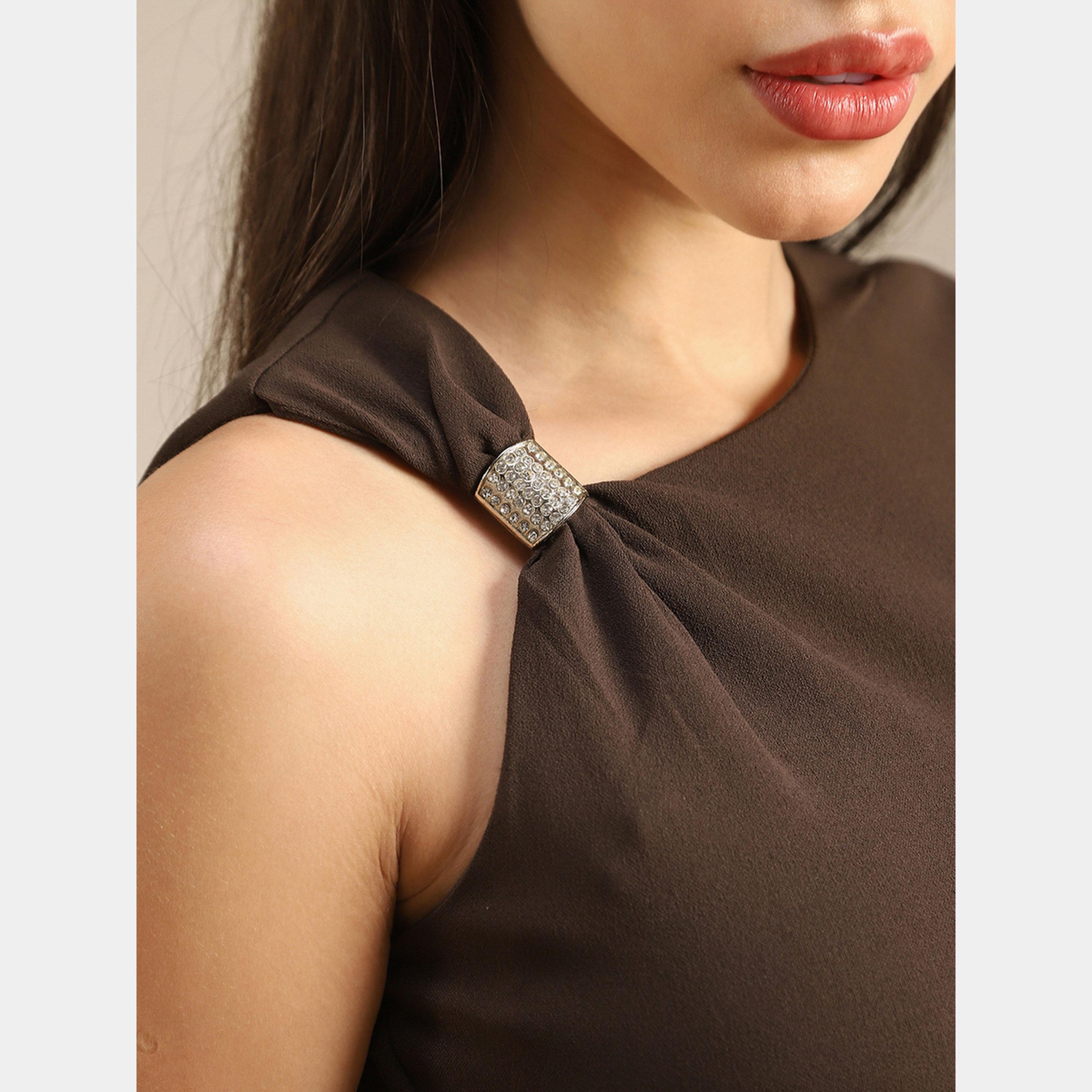 غلوبوص × ستايلي - فستان نسائي بني ضيق متوسط ​​الطول بدون أكمام وكتف واحد-women-clothing-dresses-image-5