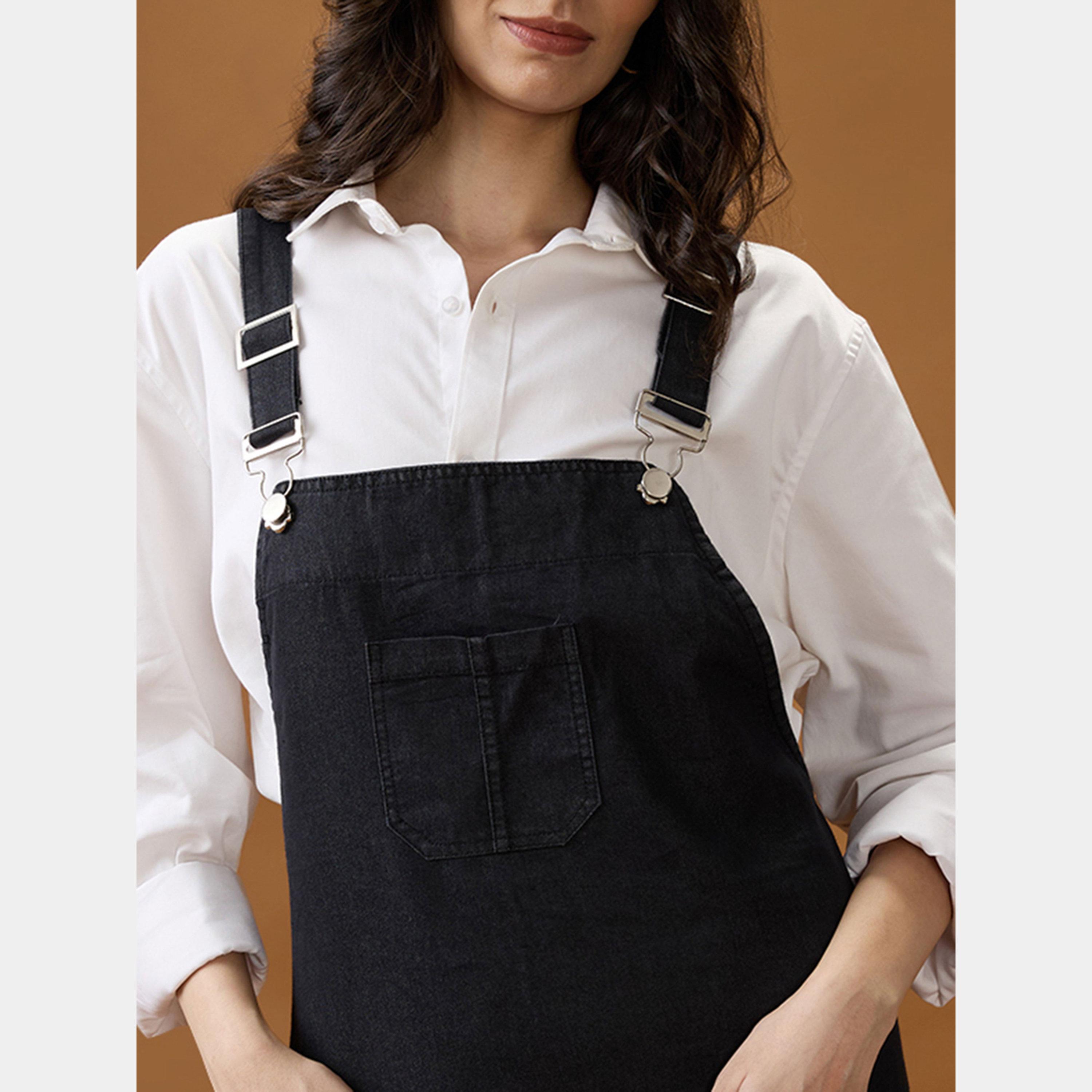 Globus X Styli Black Solid Square Neck Strappy Women's Mini Dungaree Dress-women-clothing-dresses-image-4
