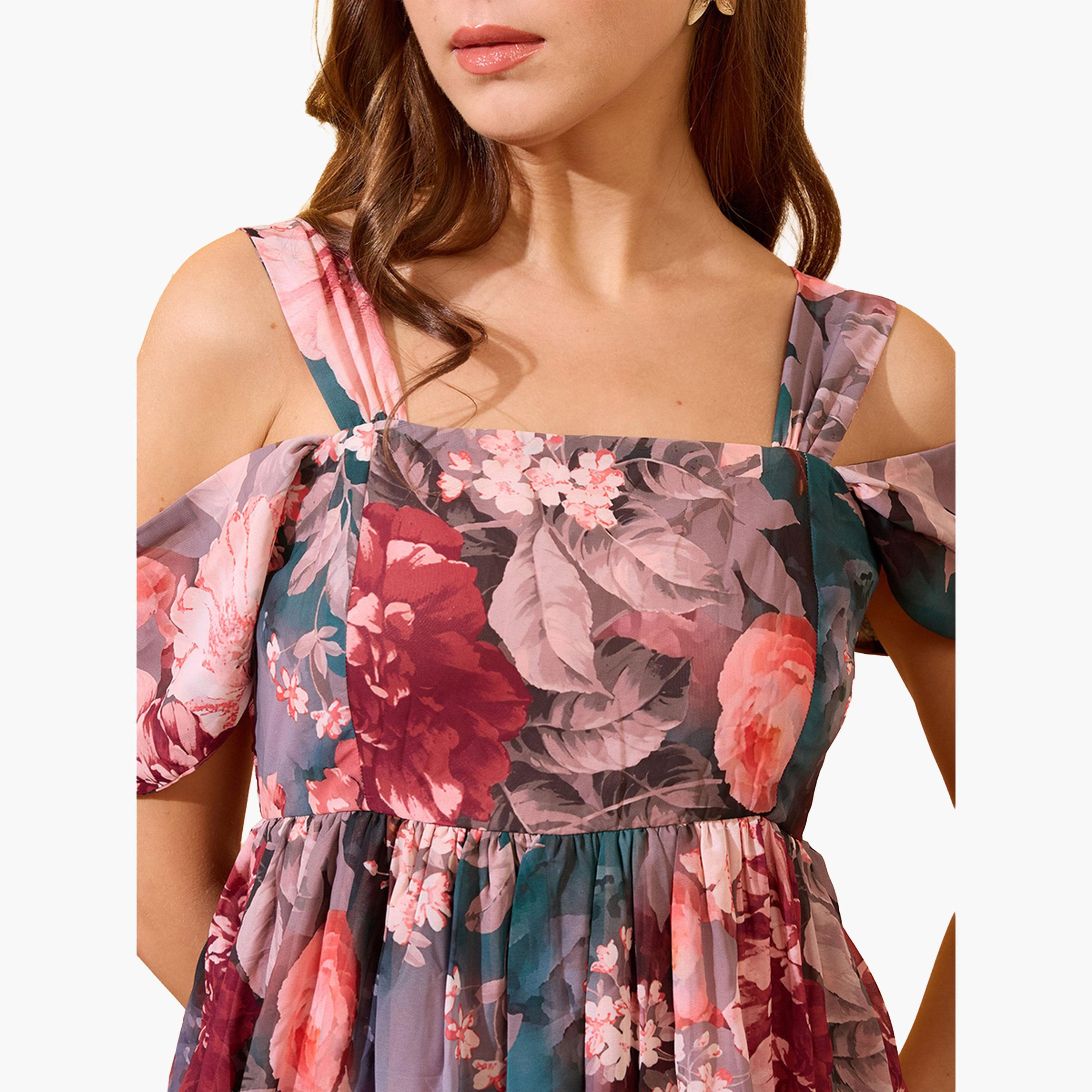 Globus X Styli Floral Printed Cold Shoulder Sleeves Maxi Dress-women-clothing-dresses-image-4