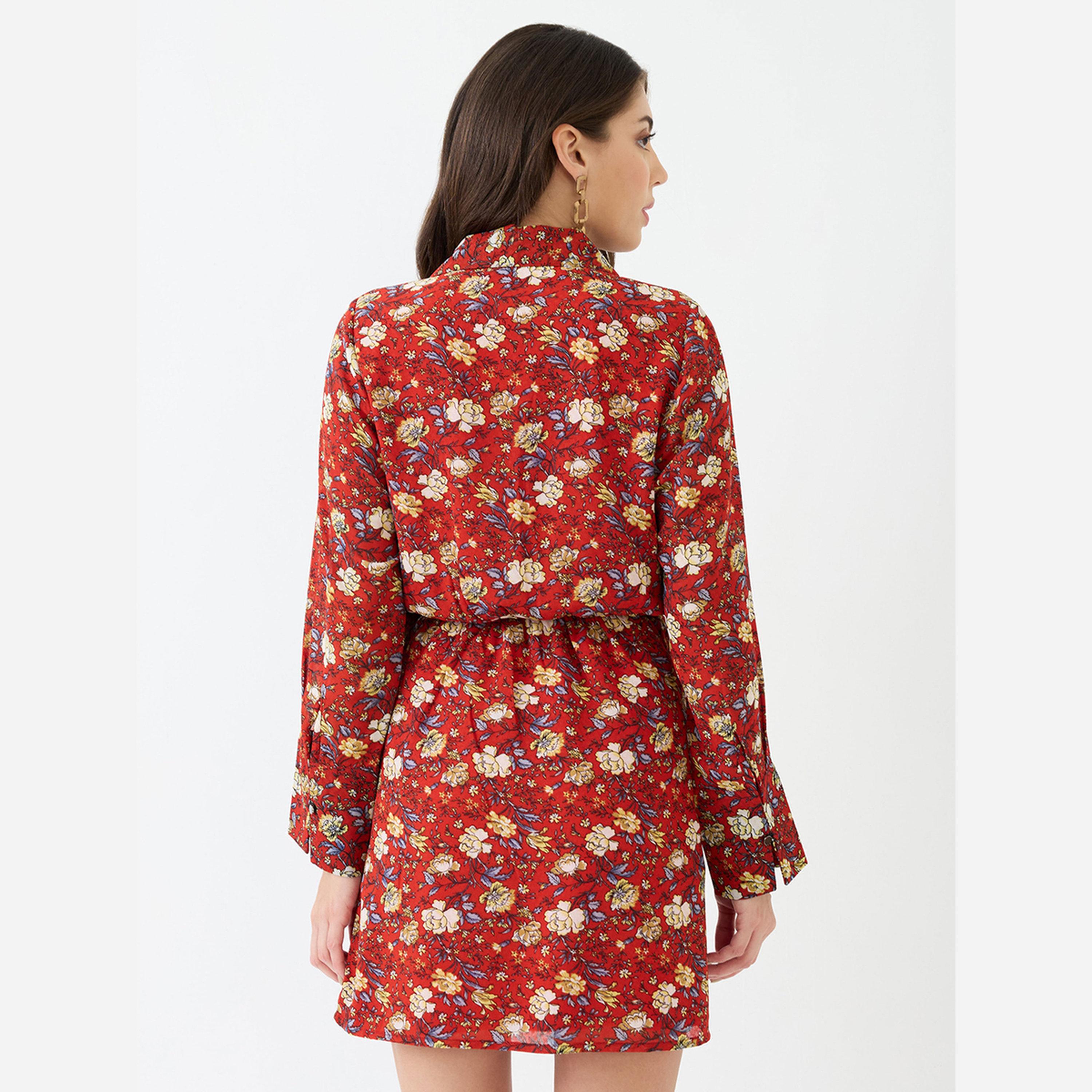 Globus X Styli Red Floral Print Wrap Mini Dress-women-clothing-dresses-image-3