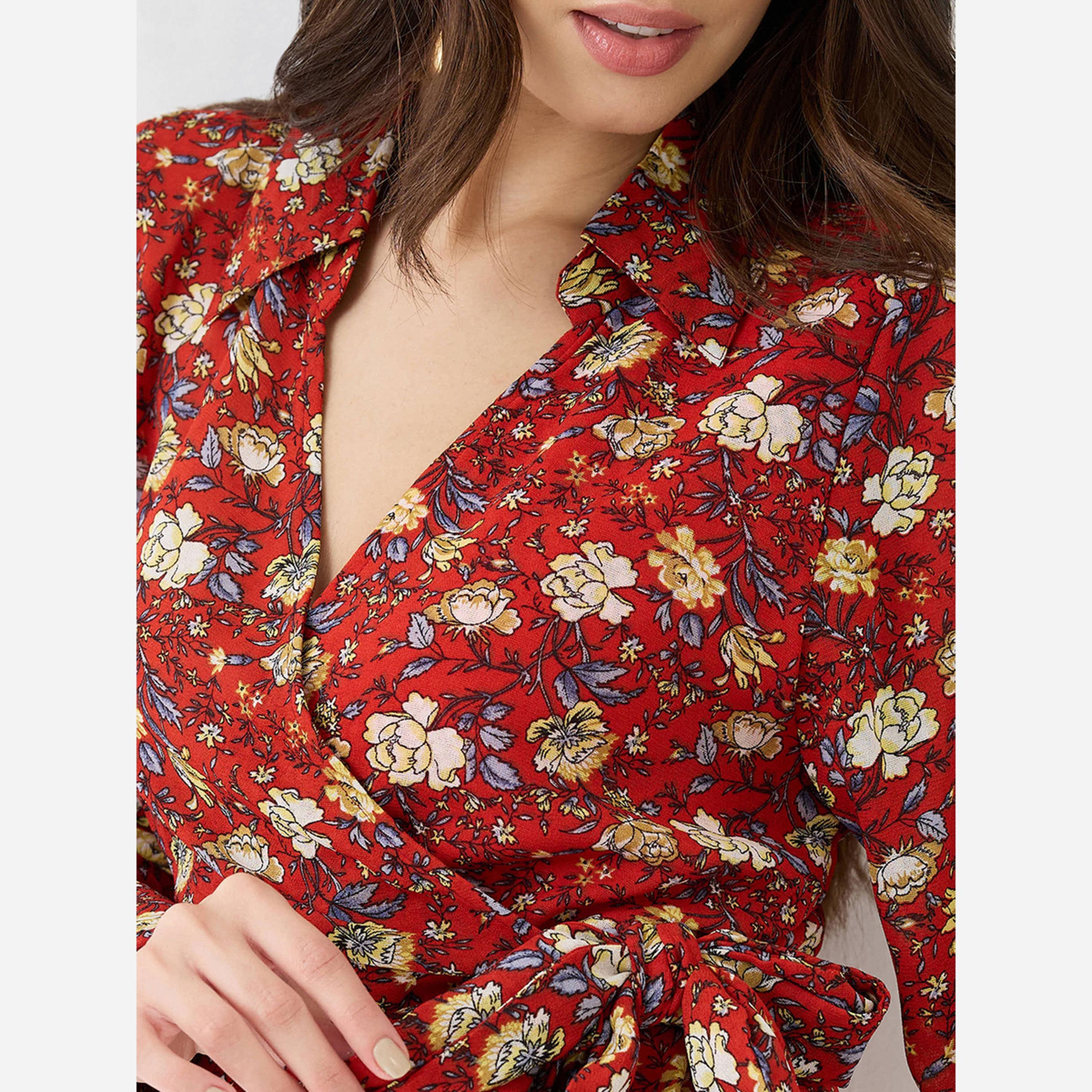 Globus X Styli Red Floral Print Wrap Mini Dress-women-clothing-dresses-image-4