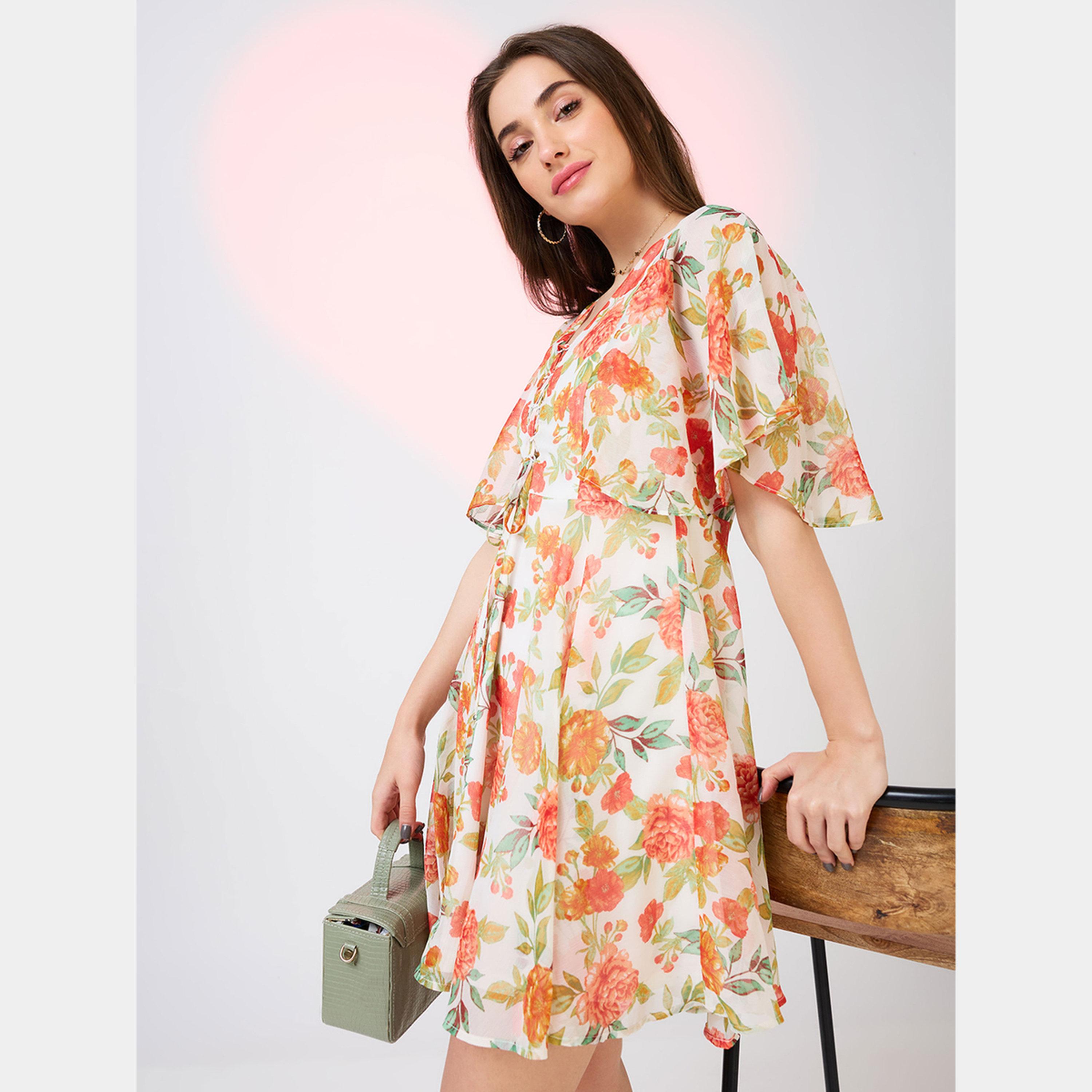 غلوبوص × ستايلي - فستان نسائي قصير بأكمام قصيرة وطبعة زهور وردية-women-clothing-dresses-image-5